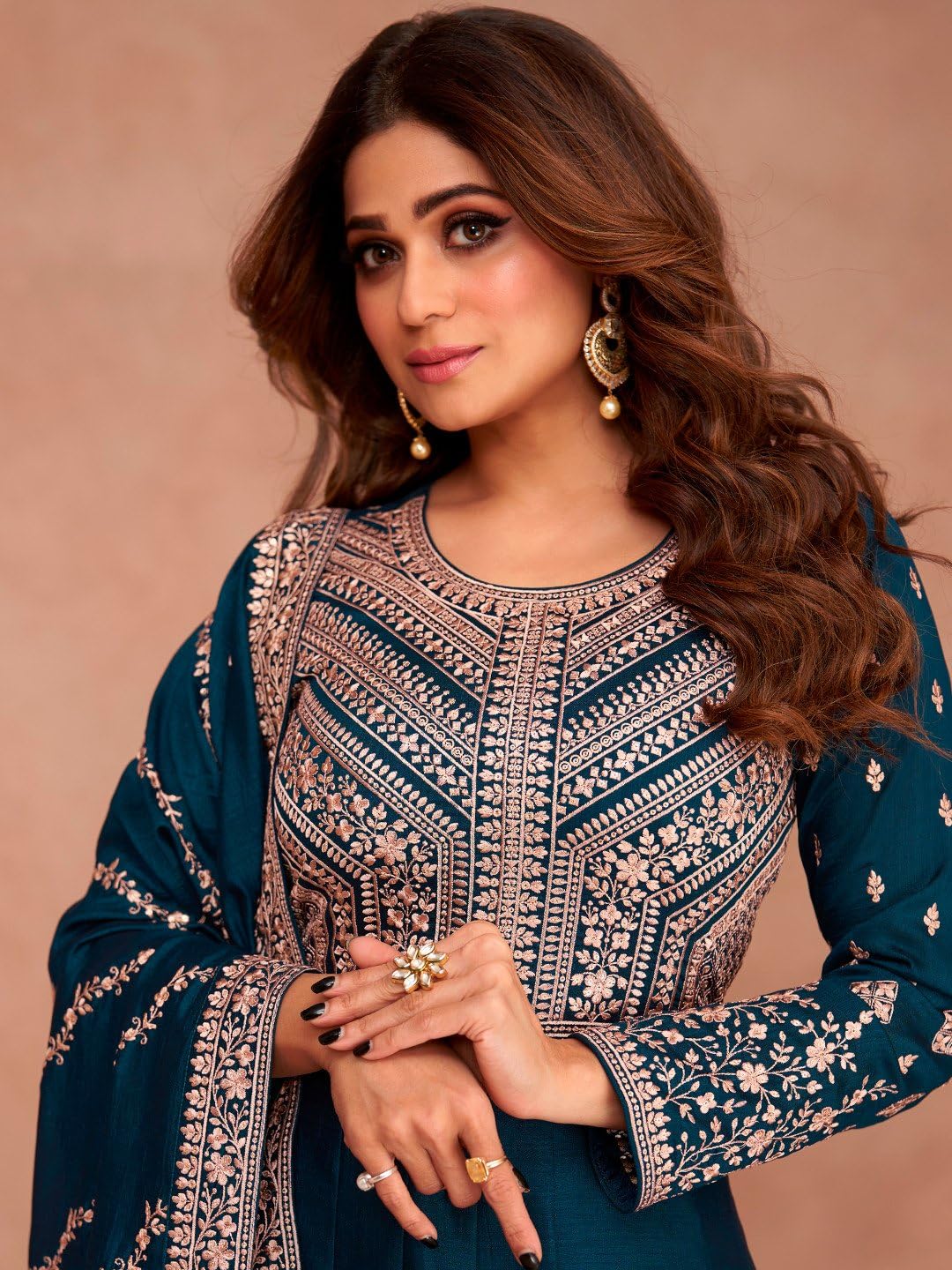 Blue Color Anarkali Gown with Dupatta Set for Women, Chinon Silk Fabric || Ethnic Gown (in, Alpha, L, Regular, Blue (Rama))