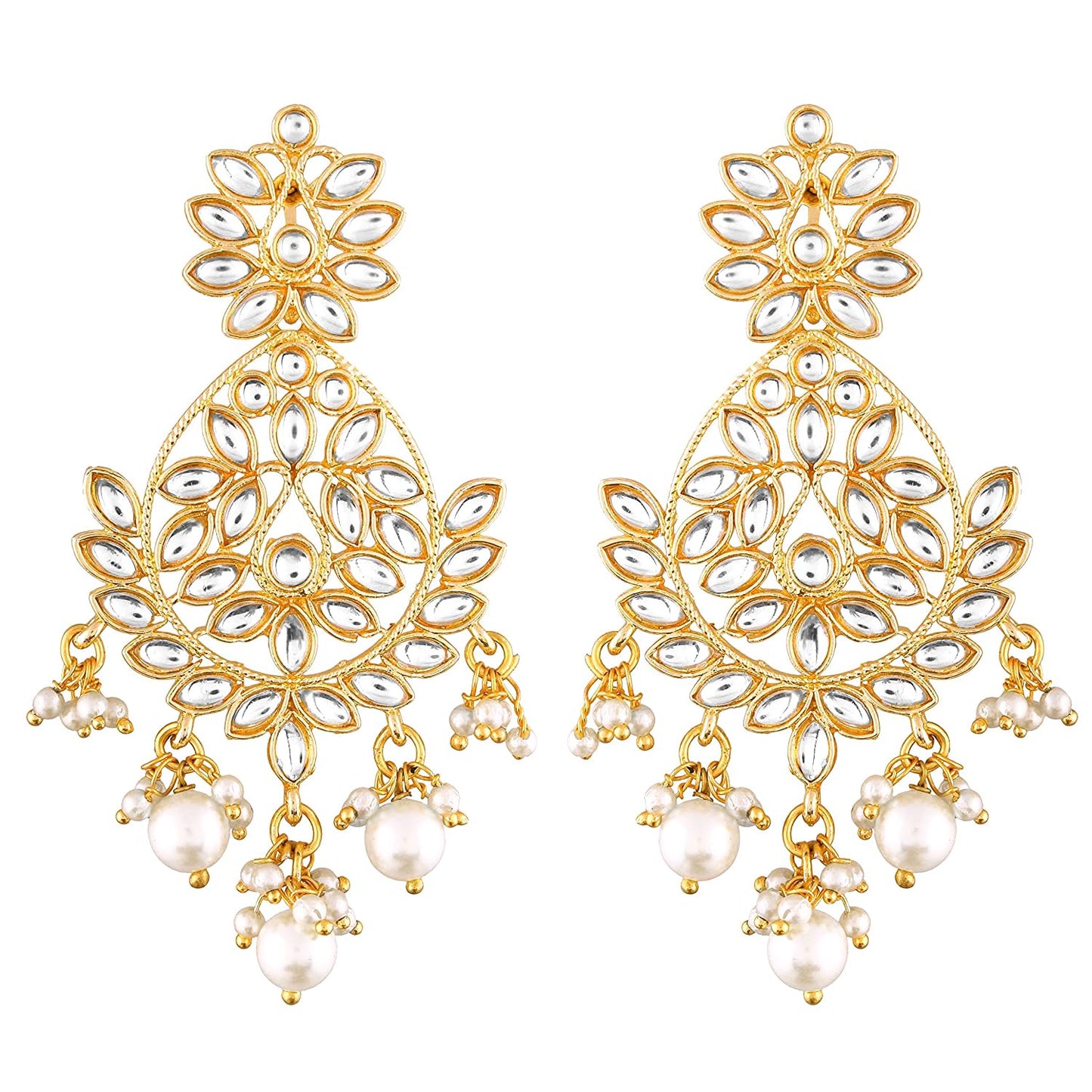Peora Gold Plated Kundan Pearl Chandbali Earrings for Women Girls
