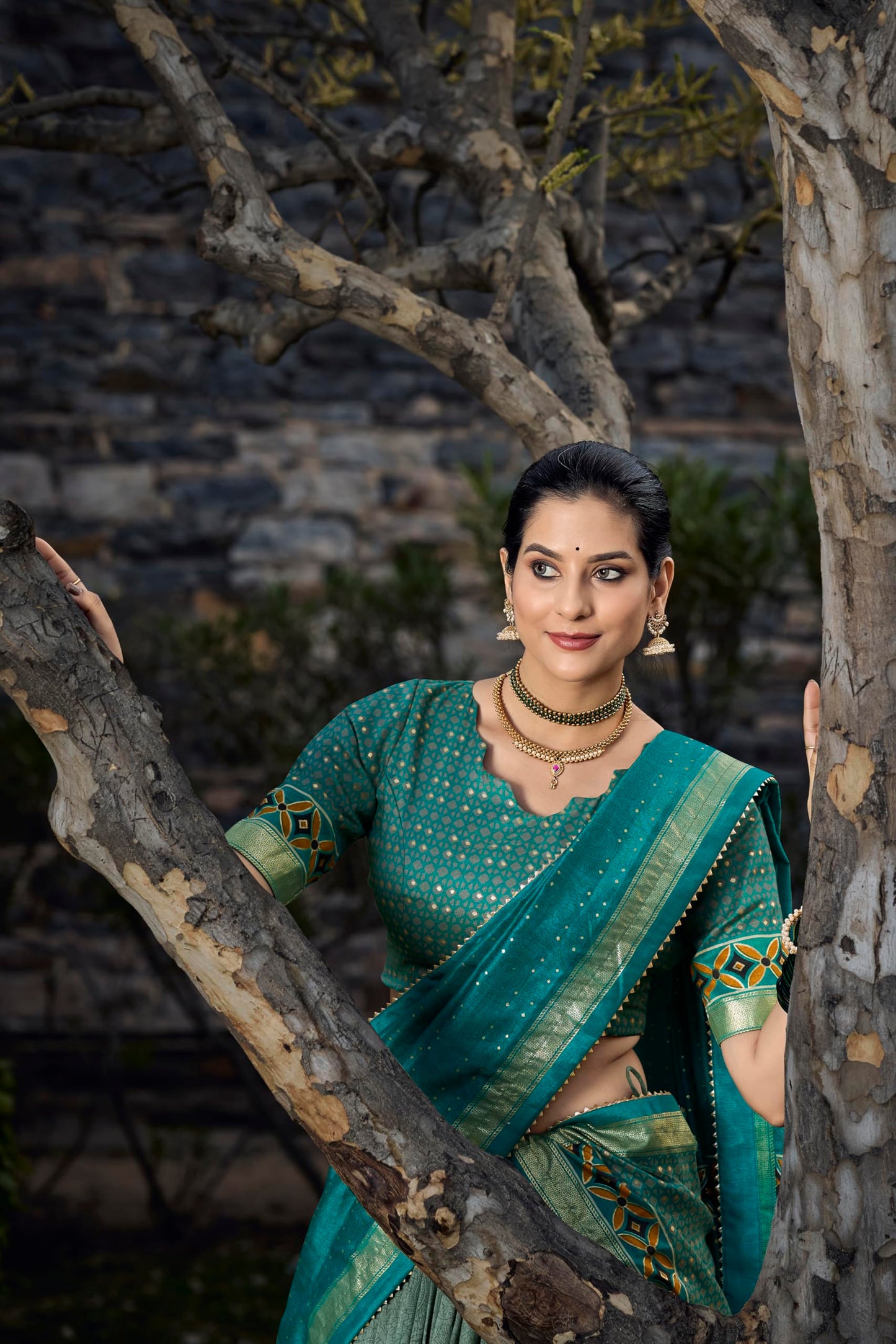 LooknBook Art Women's Tussar Silk With Foli Print Semi-Stitched Lehenga Choli Set (Sea Green)