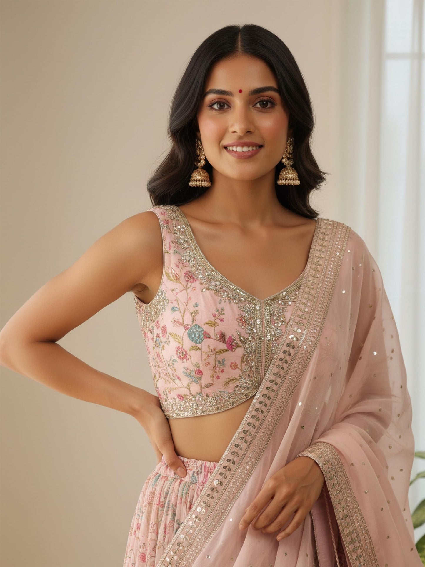 Zeel Clothing Women's Digital Print With Embroidered Organza Lehenga Choli With Dupatta (5104-Peach-Women-Lehenga-Choli-New, Free size)