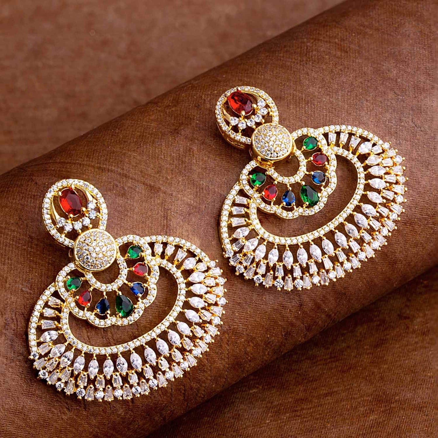 Voylla Coloured American Diamond CZ Gems Embellished Earrings