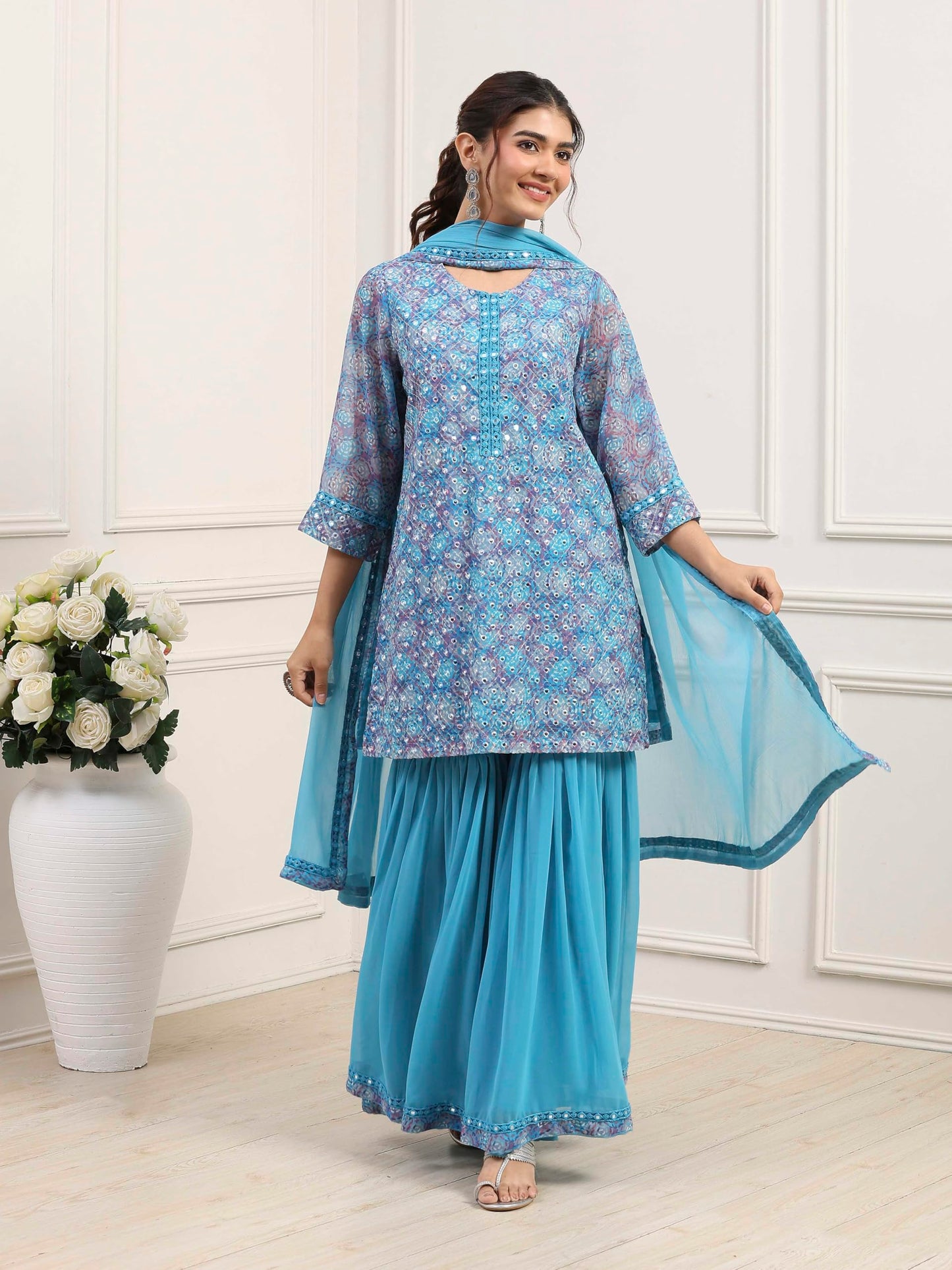 Biba Women Turquoise Polyester Straight Suit Set_38