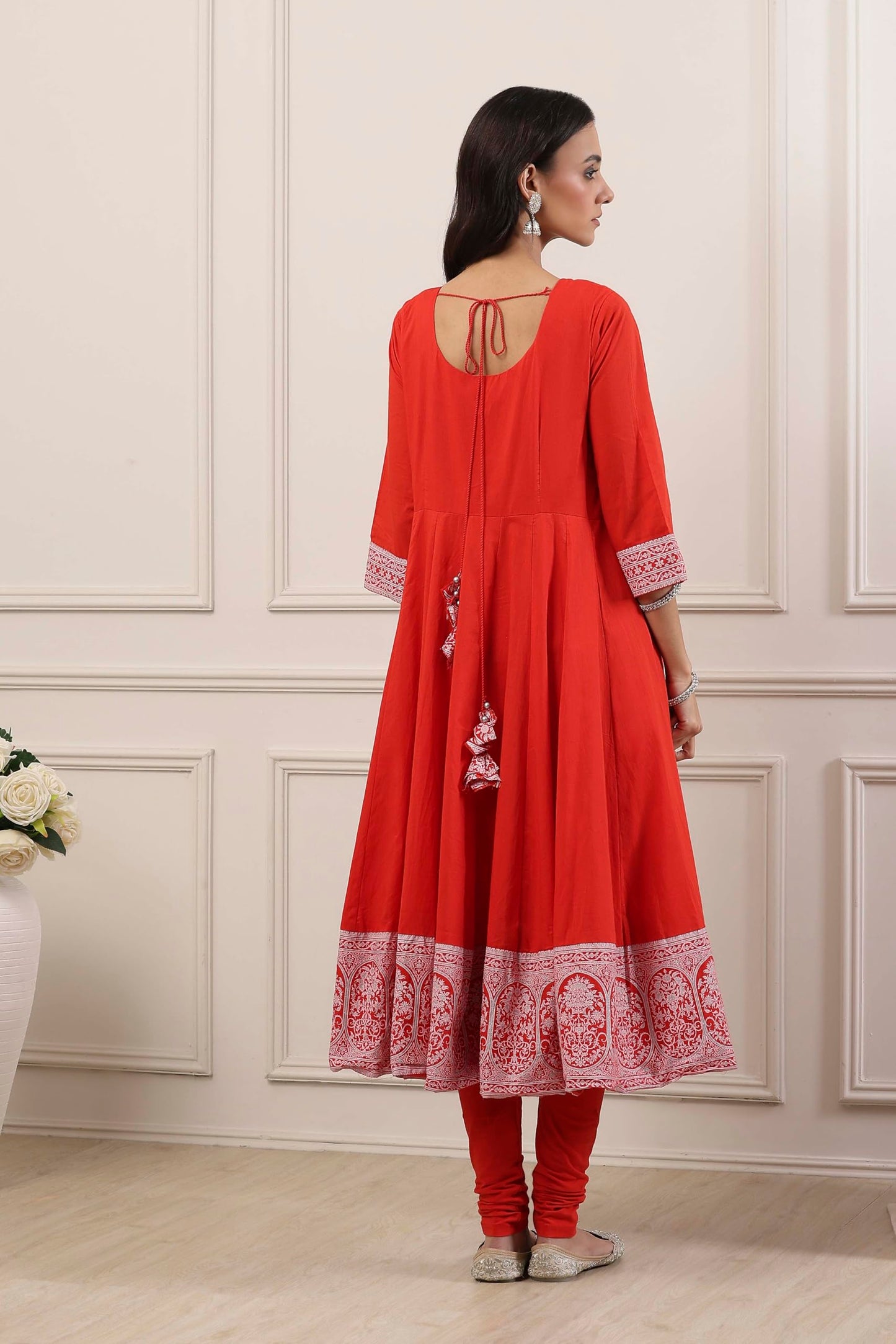 Biba Women Red Cotton Kalidar Suit Set_32