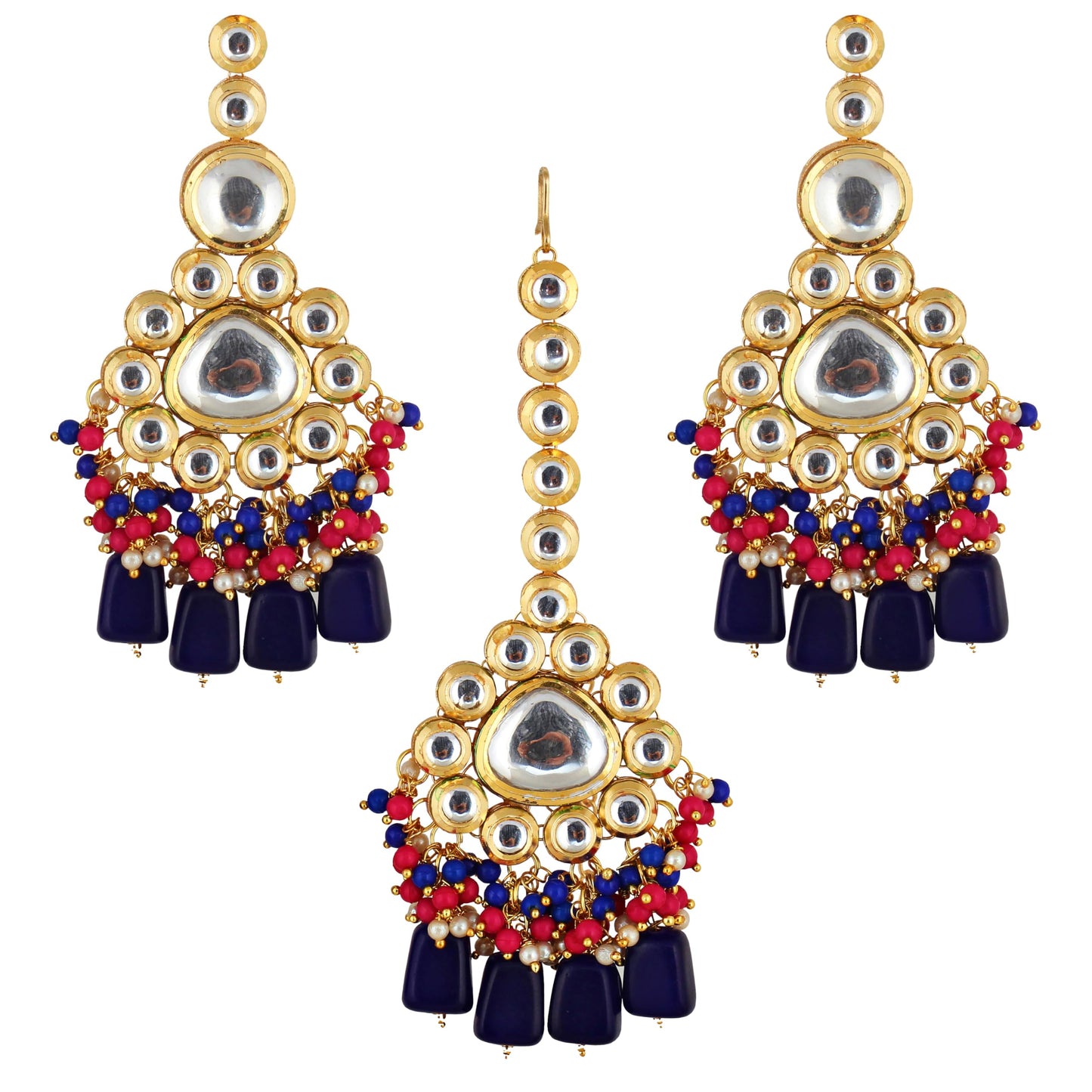 Lucky Jewellery 18K Gold-Plated Back Meenakari Uncut Kundan Choker Necklace | Elegant Blue & Magenta Color Necklace Jewelry Set for Women & Girls (2916-M6SK-1674-BR)