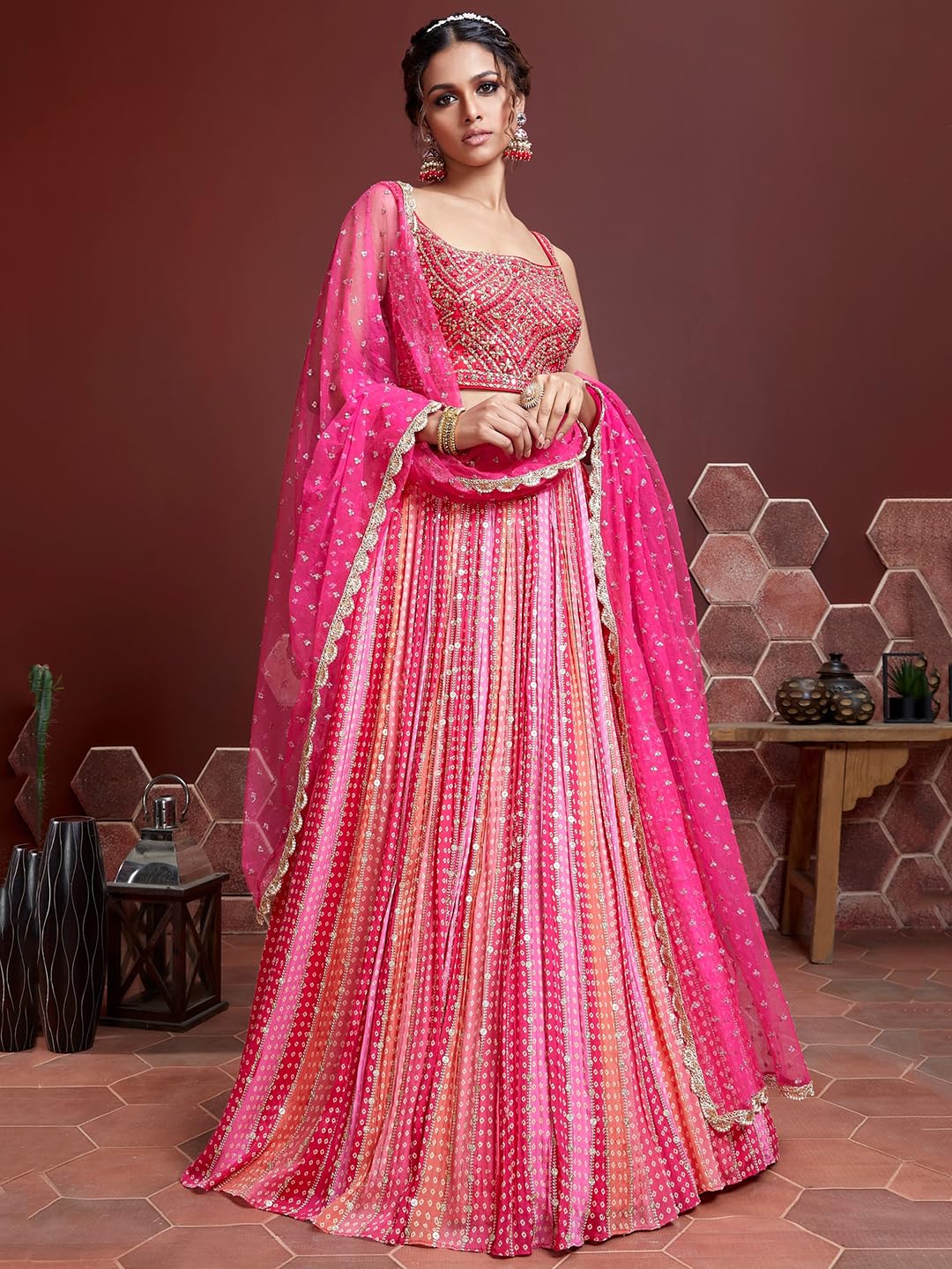 Zeel Clothing Women's Silk Embroidered Semi-Stitched Lehenga Choli with Dupatta (108-Pink-Wedding-Bridal-New-Lehenga; Free Size)