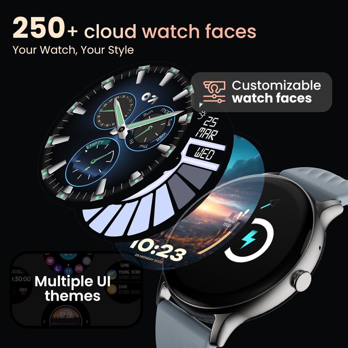 GOBOULT Dire Smartwatch 1.38'' 2.5D Curved HD Display, BT Calling, 500 Nits Brightness, IP67, 250+ Watchfaces, 120+ Sports Modes, AI Voice Assistant, SpO2 Monitoring (Blue)