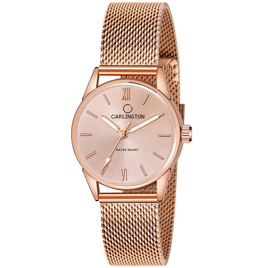 Carlington Womens Analog Ladies Wrist Watch With Mesh Strap-Ct 2008 Rose Gold
