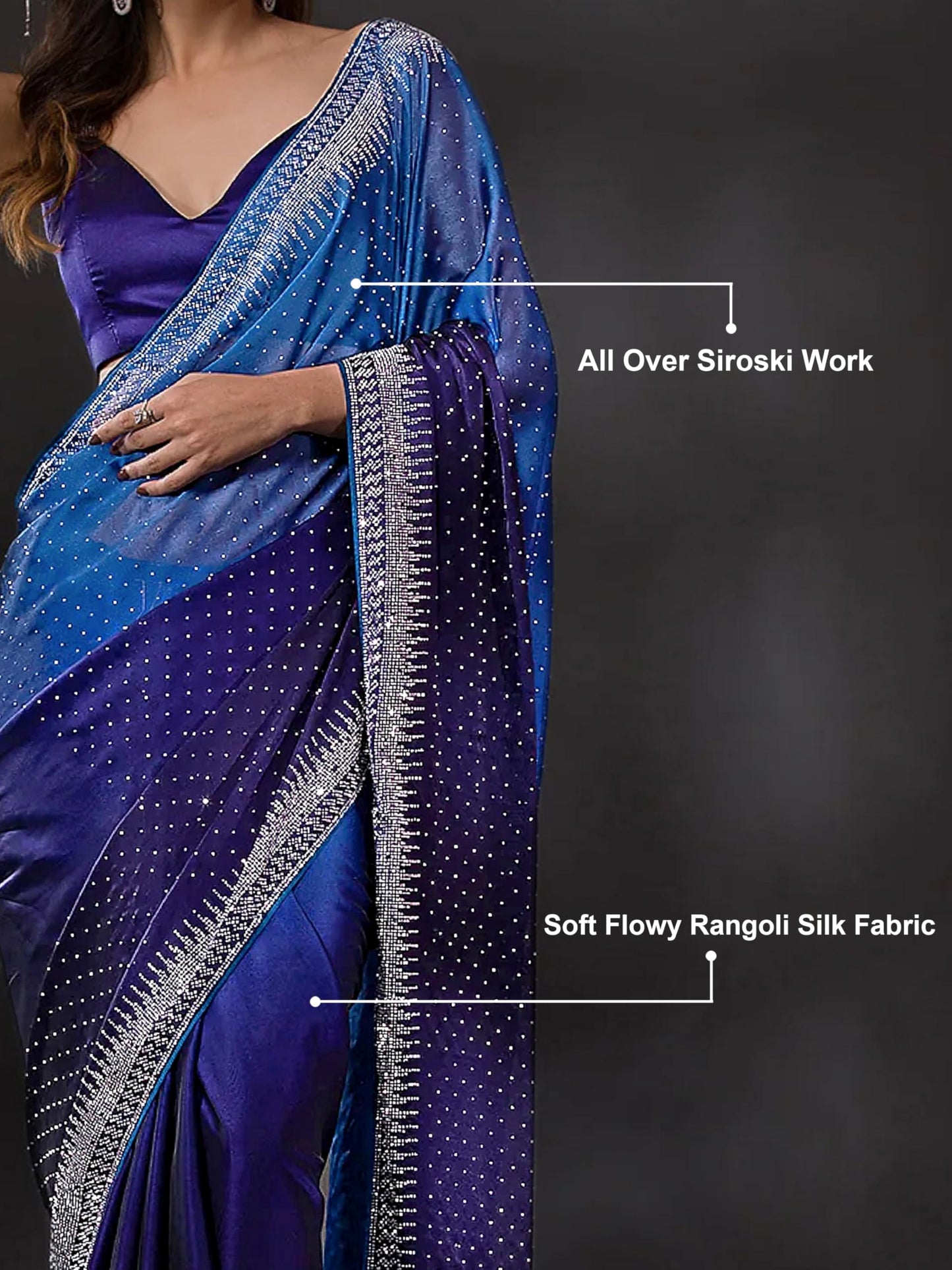 TRENDMALLS Women's Rangoli Silk Siroski Dual Shade Saree with Unstitch Blouse Piece (K1041-Blue)