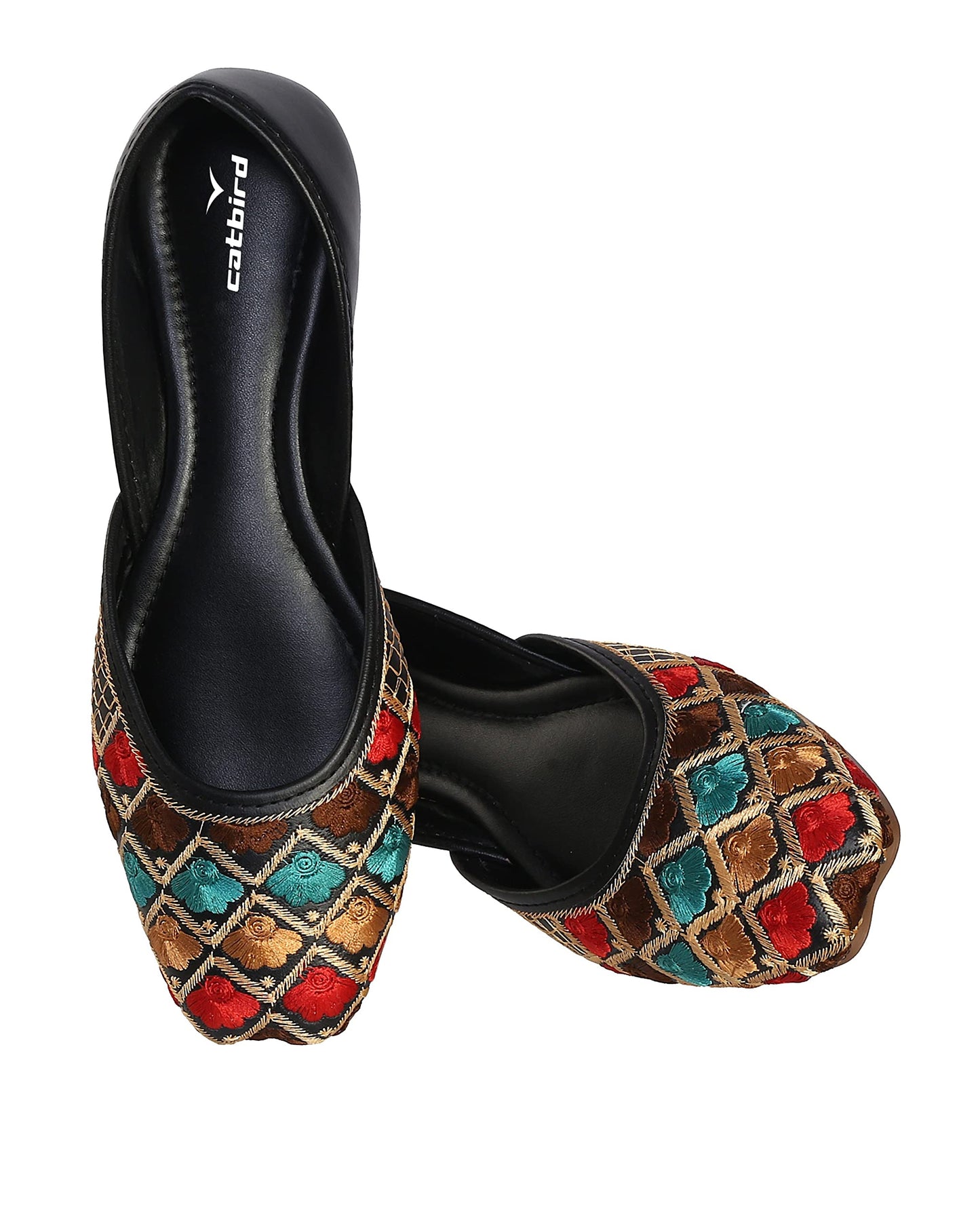 CatBird Women's Cool Black Designer Emboidery Ethnic Shoes Punjabi Jutis 9 UK