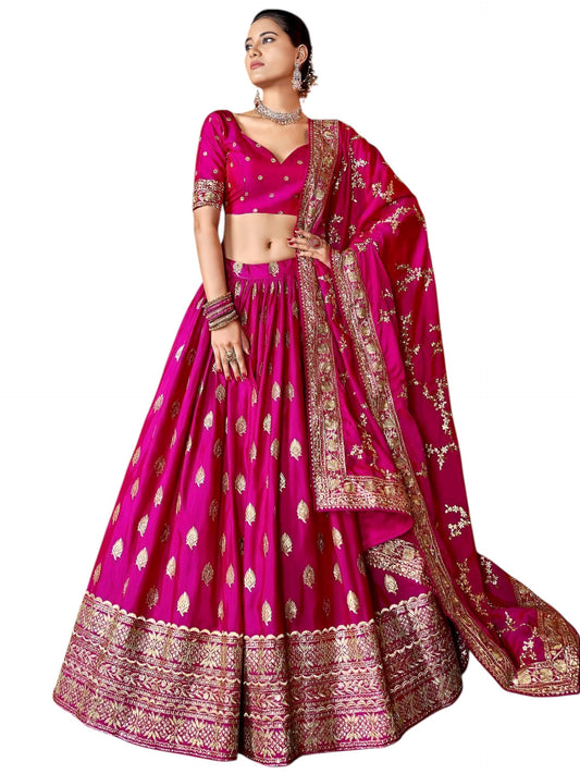 Zeel Clothing Women's Art Silk Sequins Zari Embroidered Art Silk Semi Stitched Lehenga Choli With Dupatta (5111-Pink-Womens-Lehenga-Choli-Latest; Free Size) (Pink)