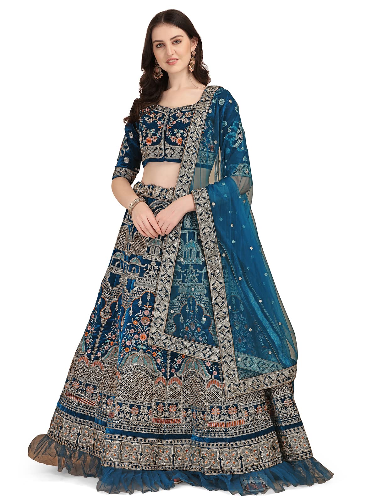 Amrutam Fab Women's Bridalwear Blue Color Sequence & Coding Embroidery Work Lehenga choli (LC-3003)