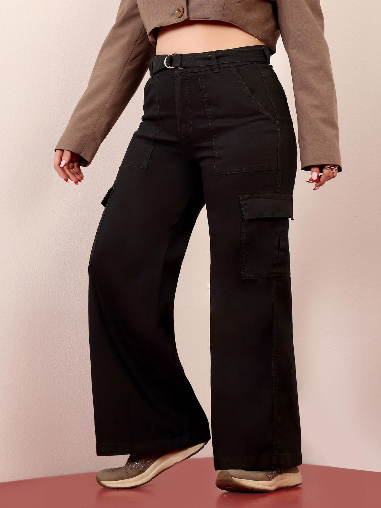 Miss Chase A+ Women's Wide Leg High Rise Regular-Length Stretchable Denim Jeans (APSS23DEN12-53-367-32, Licorice Black, 32)