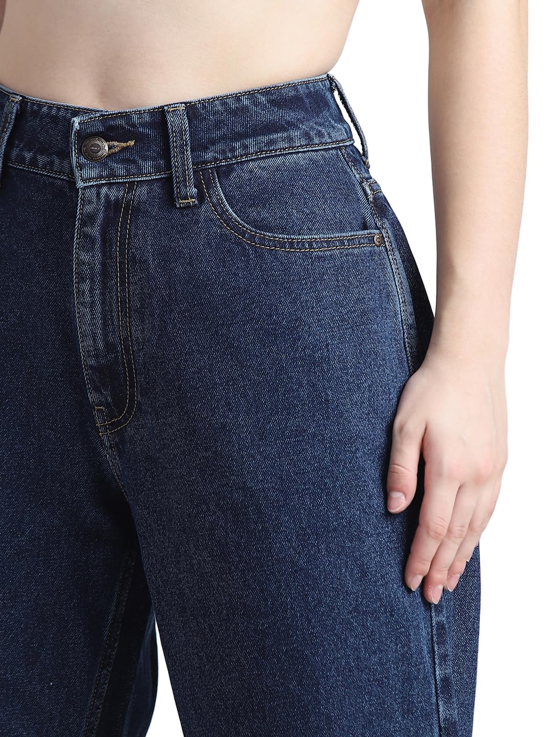 ONLY Women Solid Cotton Boyfriend Fit High Rise Blue Jeans