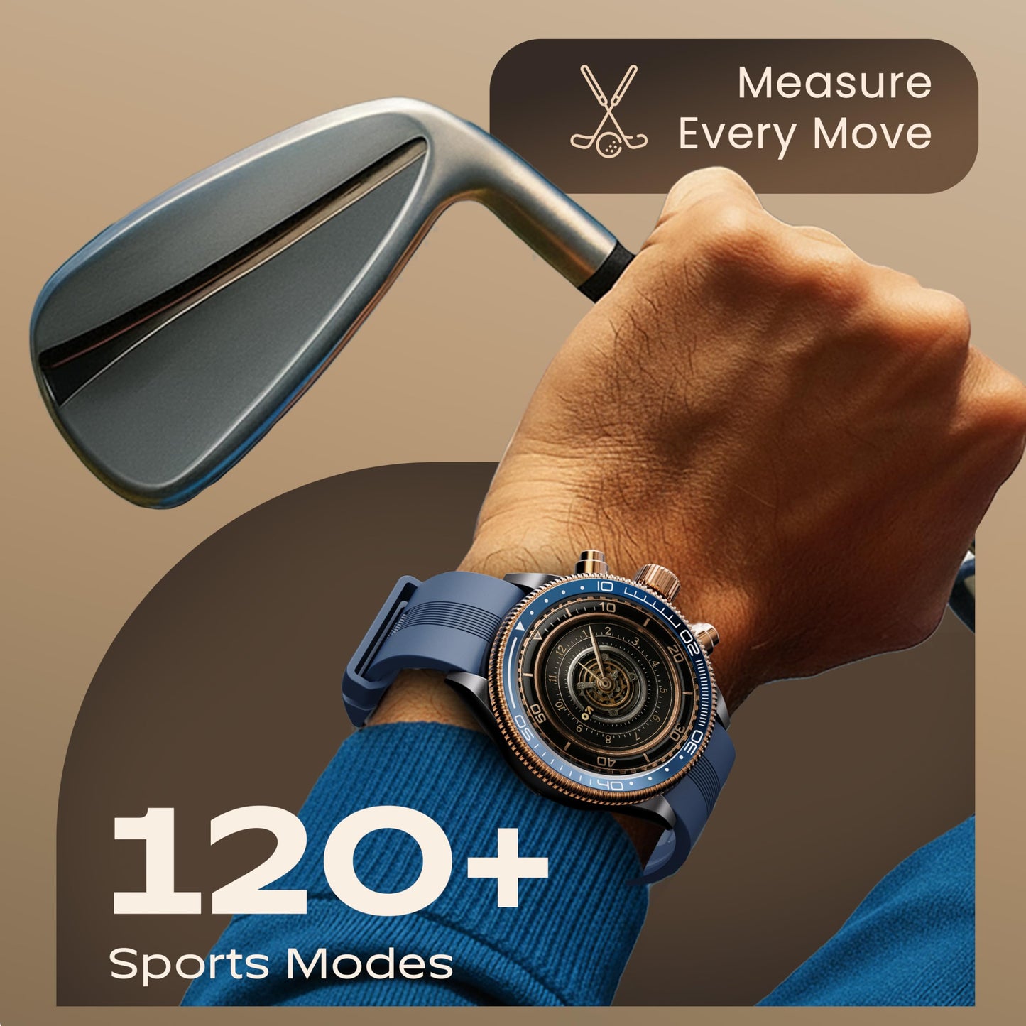 GOBOULT Newly Launched Saber Smart Watch 1.43'' AMOLED Display, BT Calling, Rotating Bezel, 200+Watchfaces, 700 Nits Brightness, AI Voice Assistant, SpO2 Monitoring, 120+ Sports Mode (Blue)