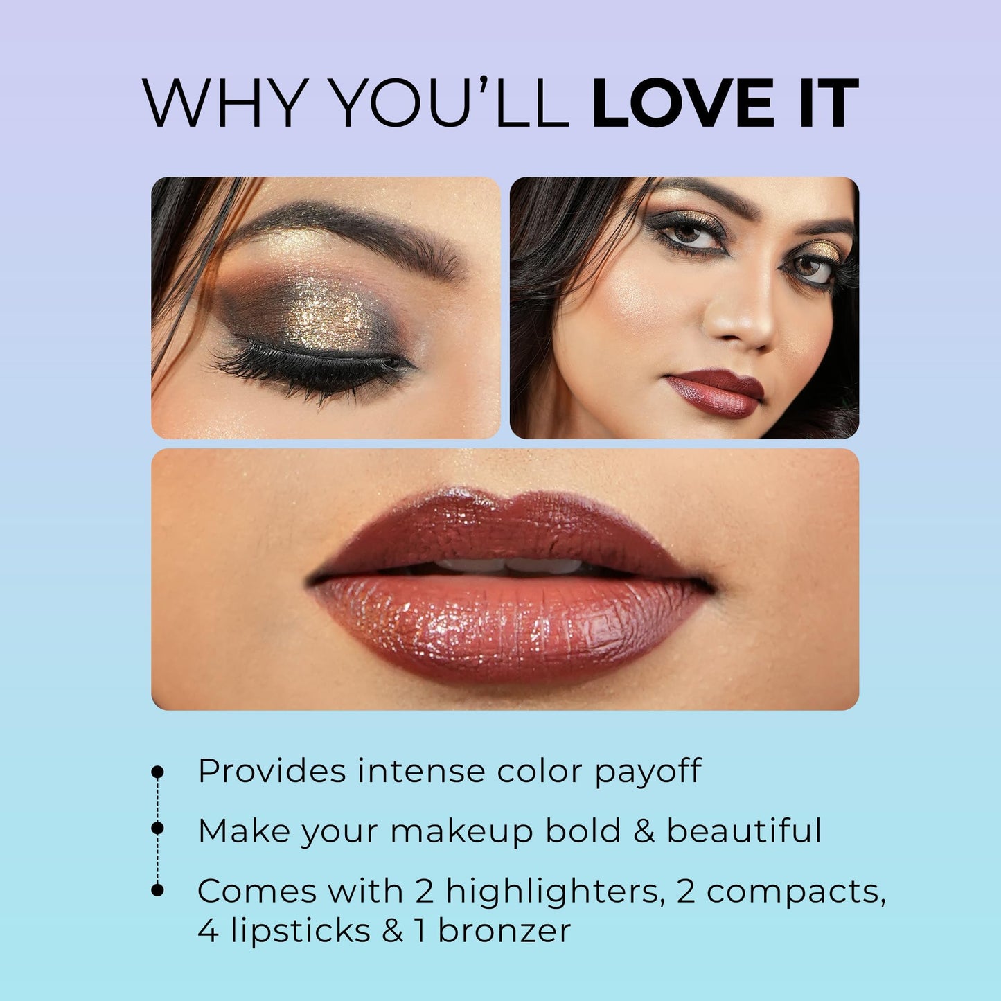 Beauty Berry Stella Makeup & Eyeshadow Kit | Highly Pigmented and Blendable 27 Multicolour Matte and Shimmer Eyehadow Palette with 3 Highlighter, 2 Compact Powder (Multicolor - 01)