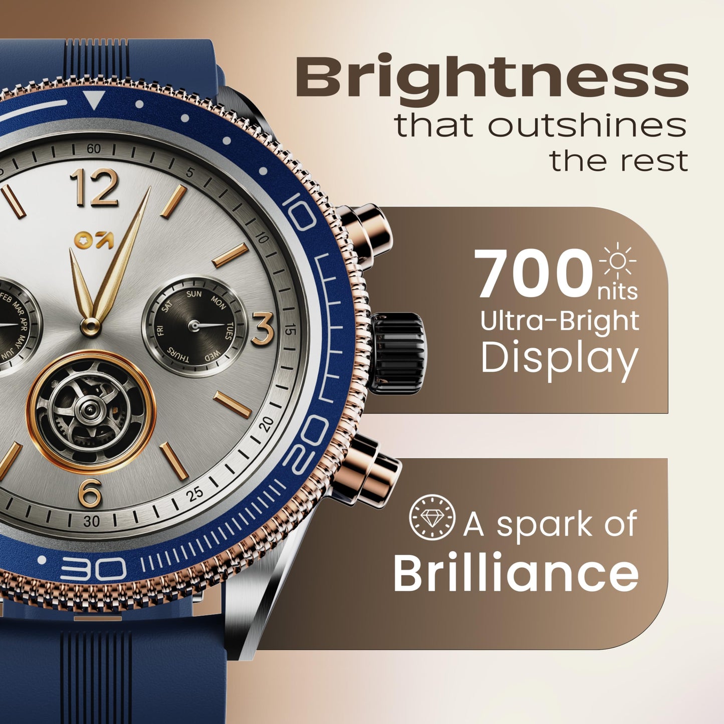 GOBOULT Newly Launched Saber Smart Watch 1.43'' AMOLED Display, BT Calling, Rotating Bezel, 200+Watchfaces, 700 Nits Brightness, AI Voice Assistant, SpO2 Monitoring, 120+ Sports Mode (Blue)