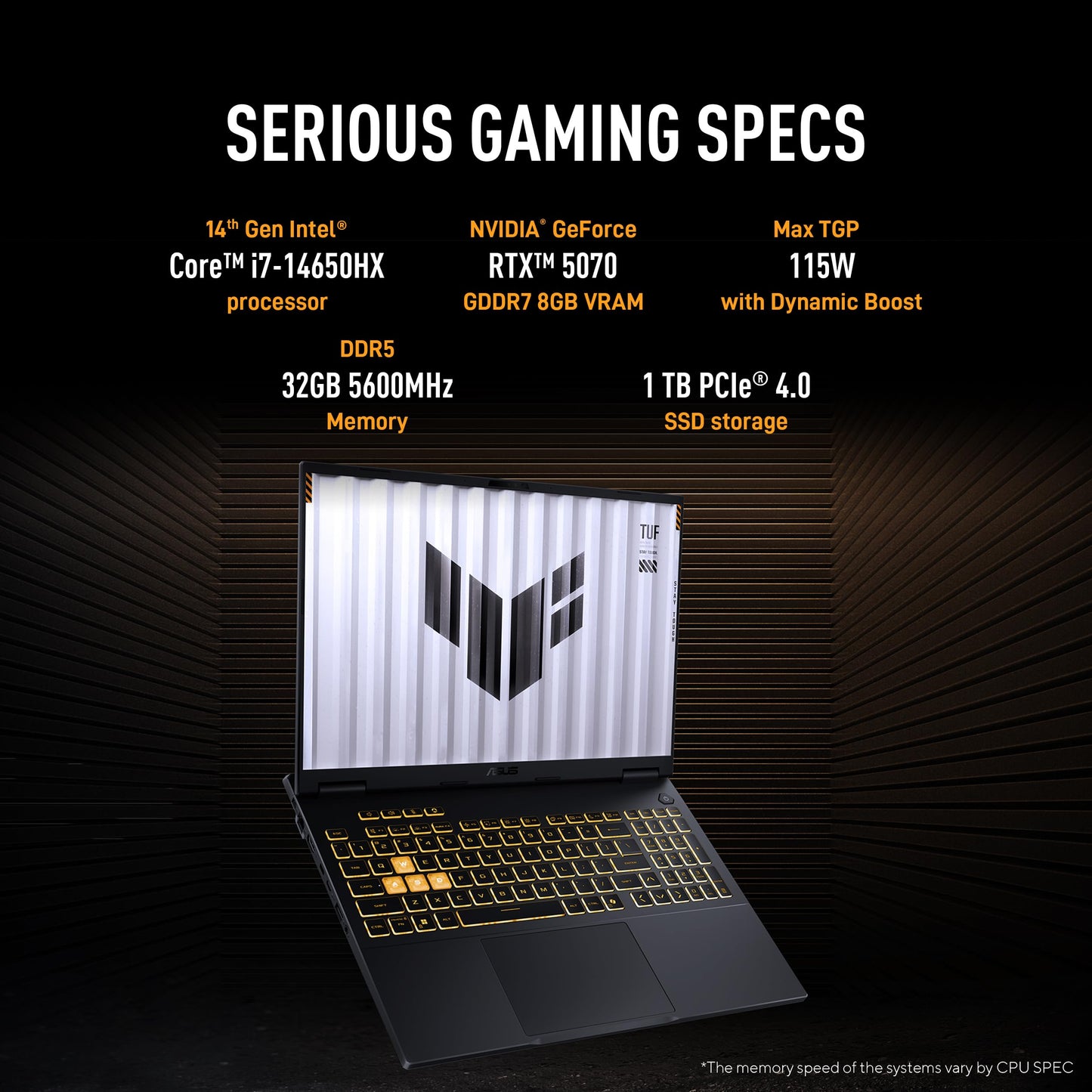 ASUS TUF F16,14th Gen,Intel Core i7 14650HX,Gaming Laptop(RTX 5070-8GB/115W TGP/32GB/1TB /2.5K QHD+/16"/165Hz/90WHrs/Windows 11/M365 Basic (1Year)*/Office Home 2024/Jaeger Gray/2.2 Kg)FX688JPR-QT043WS