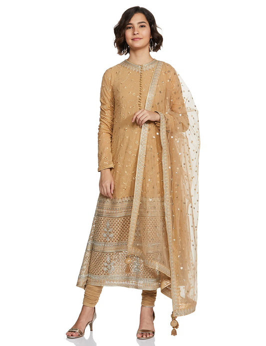 W for Woman Women's Cotton Salwar Suit Set (20FESP10206-310393_Beige_12 (Large))