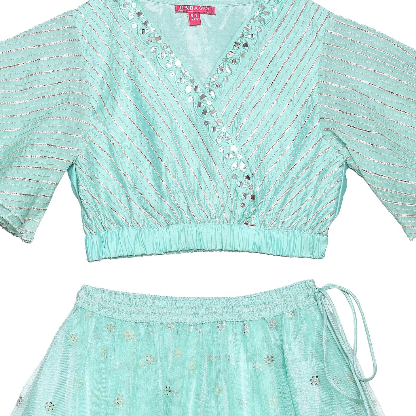 BIBA Girls Solid Polyester Blend Lehenga Set (KW5221_9_Green) (KW5221AW23MNT