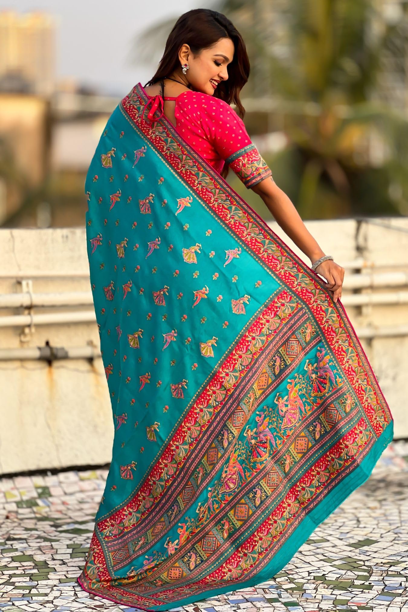 SGF11 Women's Kanjivaram Pure Soft Silk Position Printed Saree With Blouse Piece (Light Blue)