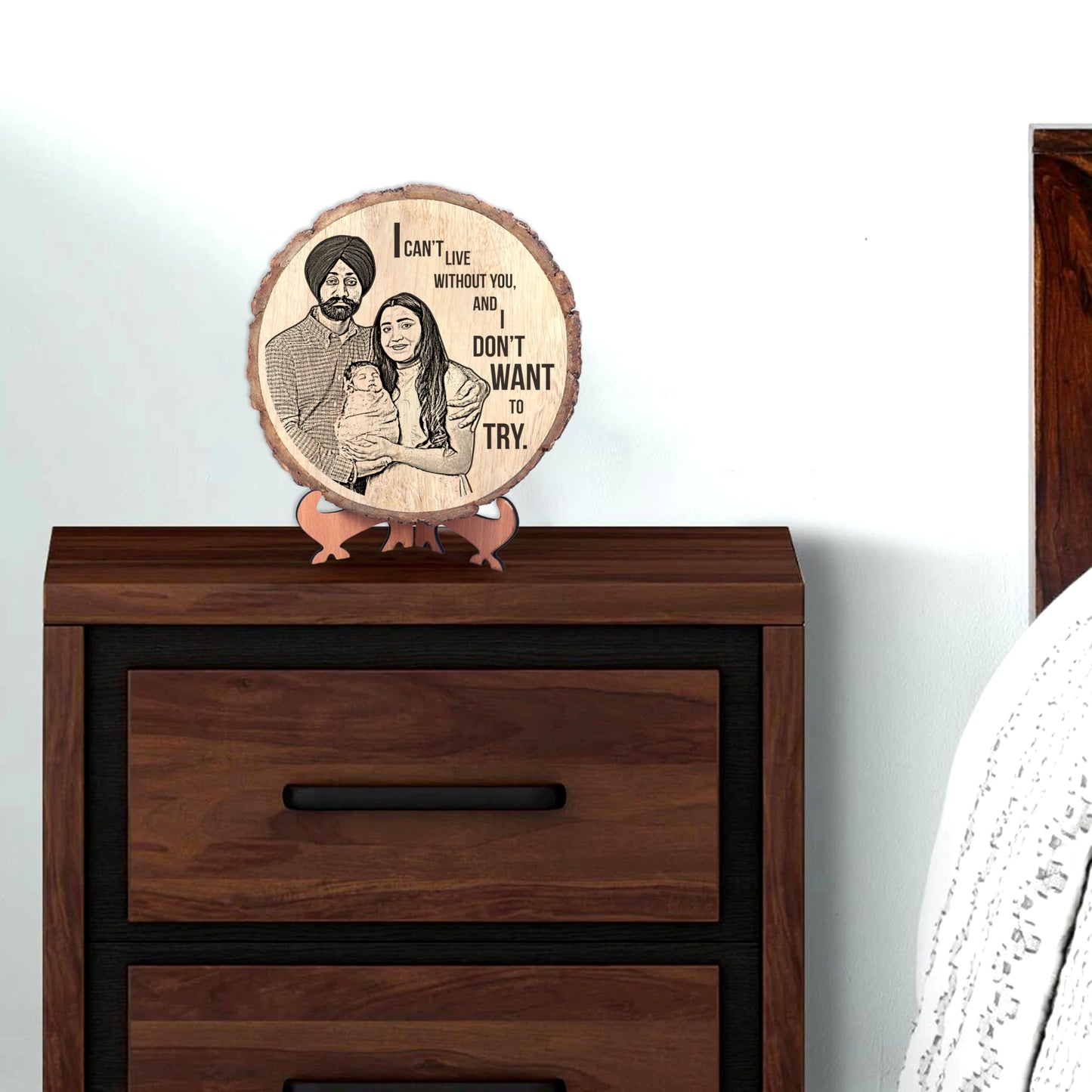 Personalized Engraved Natural Wooden Slice Photo Frame With Wood Stand for Valentine's Day, Valentine Gift for Girlfriend Boyfriend Husband Wife-Valentine Day (8 Inches, Brown, Tabletop)