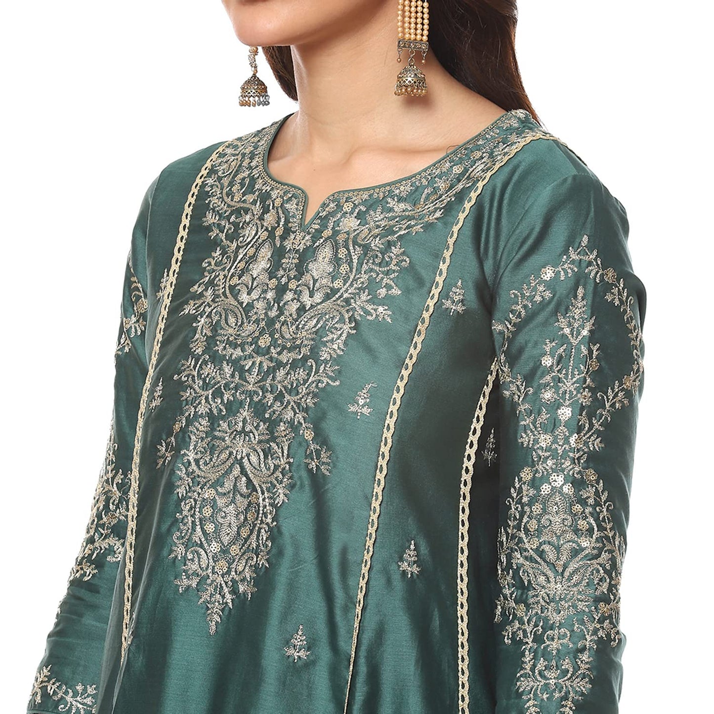 BIBA WOMEN EMBROIDERY STRAIGHT SALWAR KURTA DUPATTA(SKDKINARI7810_DARK GREEN_36)