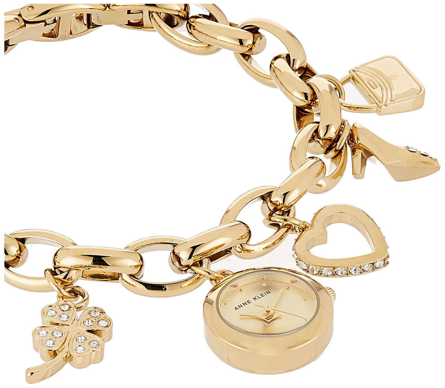 Anne Klein Stainless Steel Women's 10-7604Chrm Swarovski Crystal Analog Gold-Tone Charm Bracelet Watch