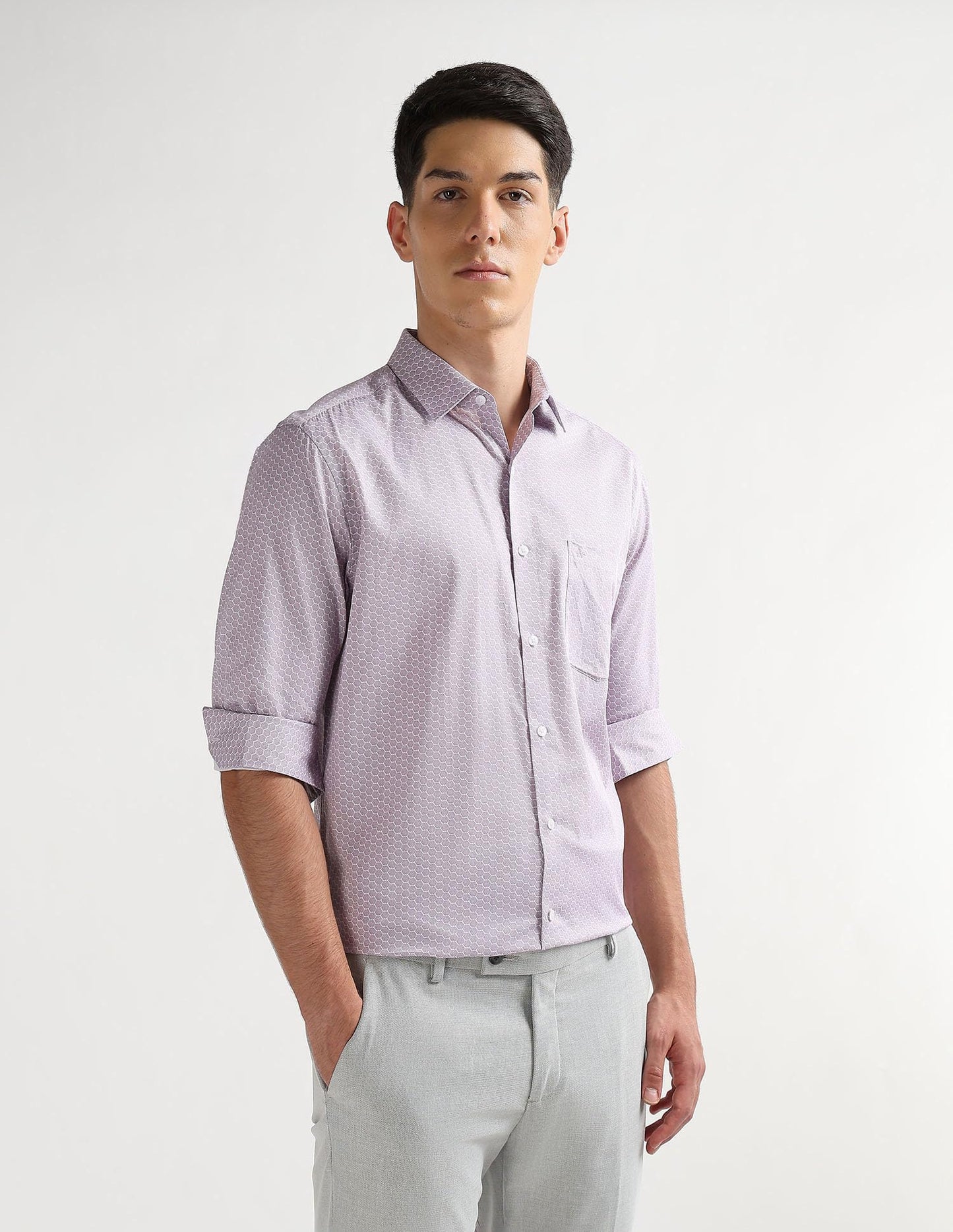 Arrow Men's All-Over Printed Originals Shirt (ARAKSH0674_Lavender_39)