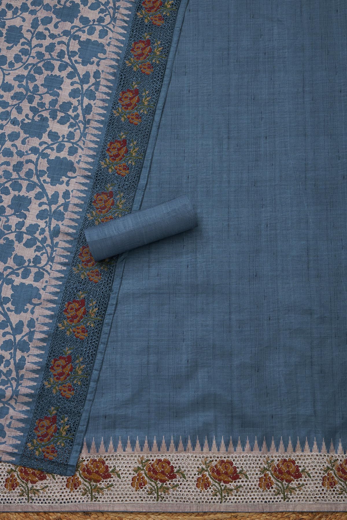 Soch Womens Art Tussar Solid Unstitch Dress Material With Thread Work