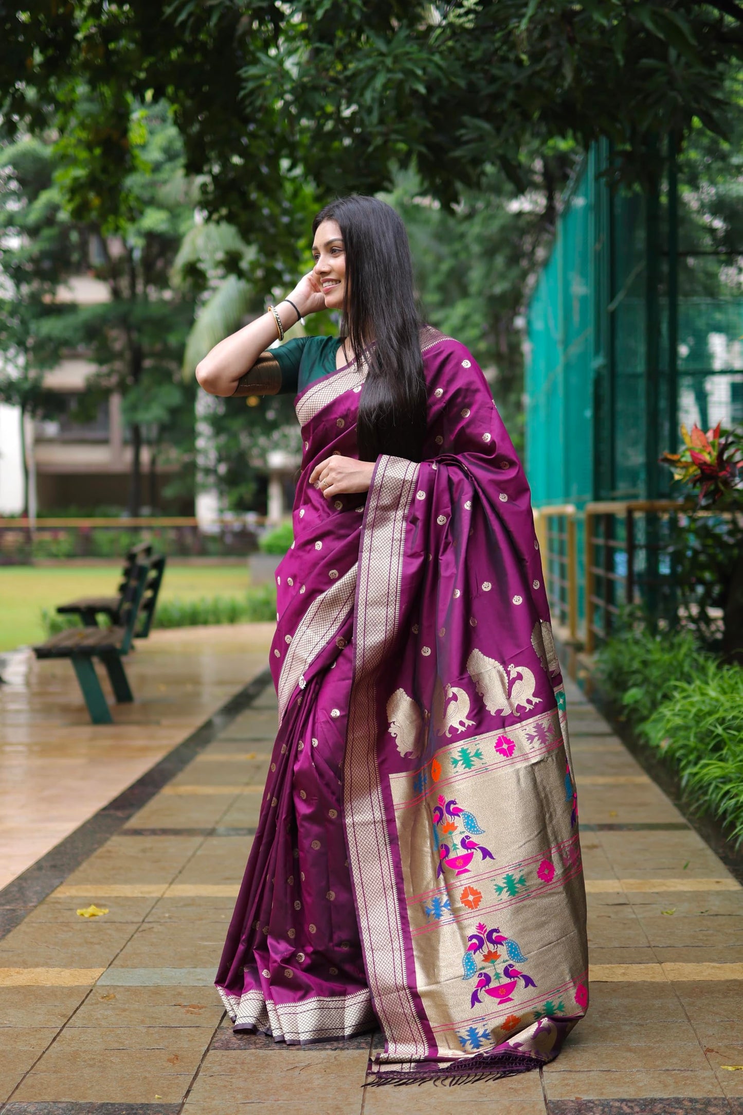 AMIRAT Women's Paithani Silk Saree with Woven Zari | Sari for Women | Kanjivaram Silk Sarees With Blouse (Wine)