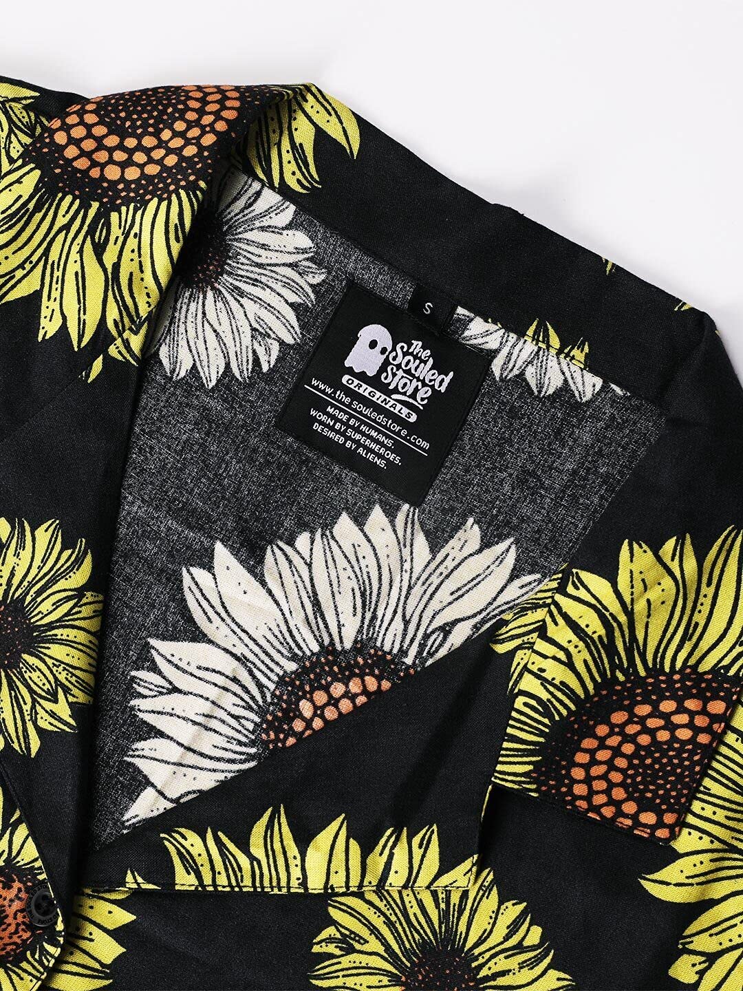 The Souled Store Sunflower Pattern Womens and Girls Graphic Printed Cotton Hawaiian Shirts Multi-Colored