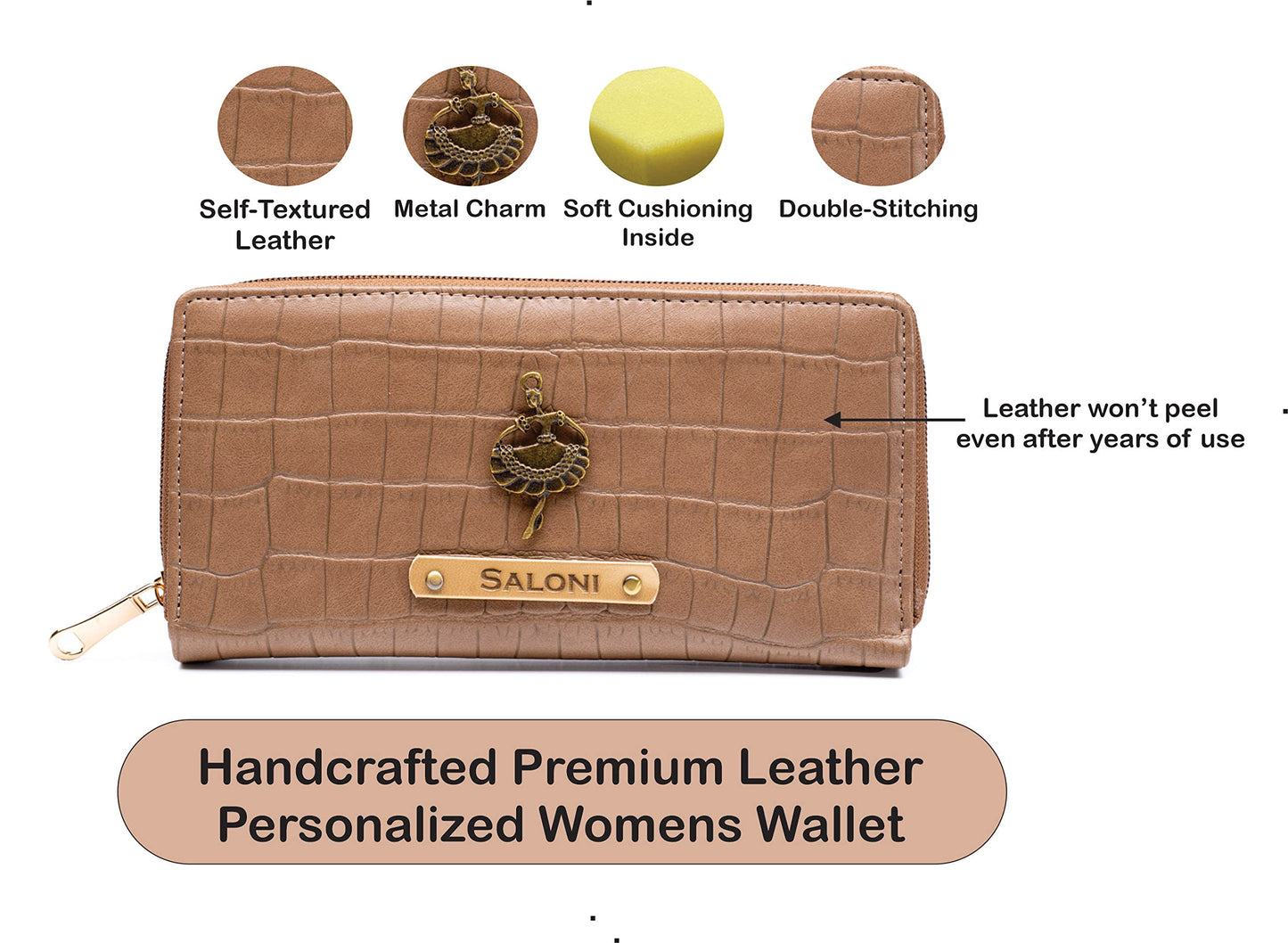 AICA Personalized Name & Charm Women Leather Wallet (Brown) | Customized Corporate Gifts for Birthday Bday Woman Womens Day Girls Girl Office Employee Client Boss Manager | Corporate Gift Items Bulk