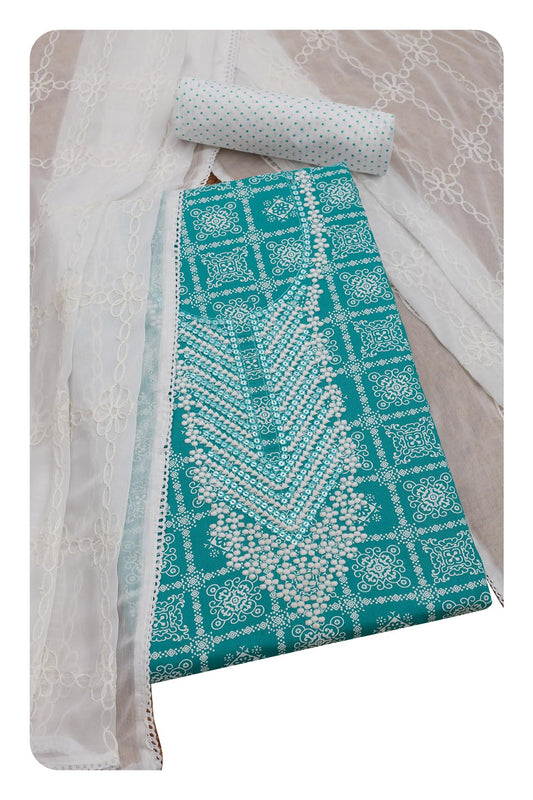 Soch Womens Teal Rayon Ethnic Motif Unstitch Dress Material With Sequins