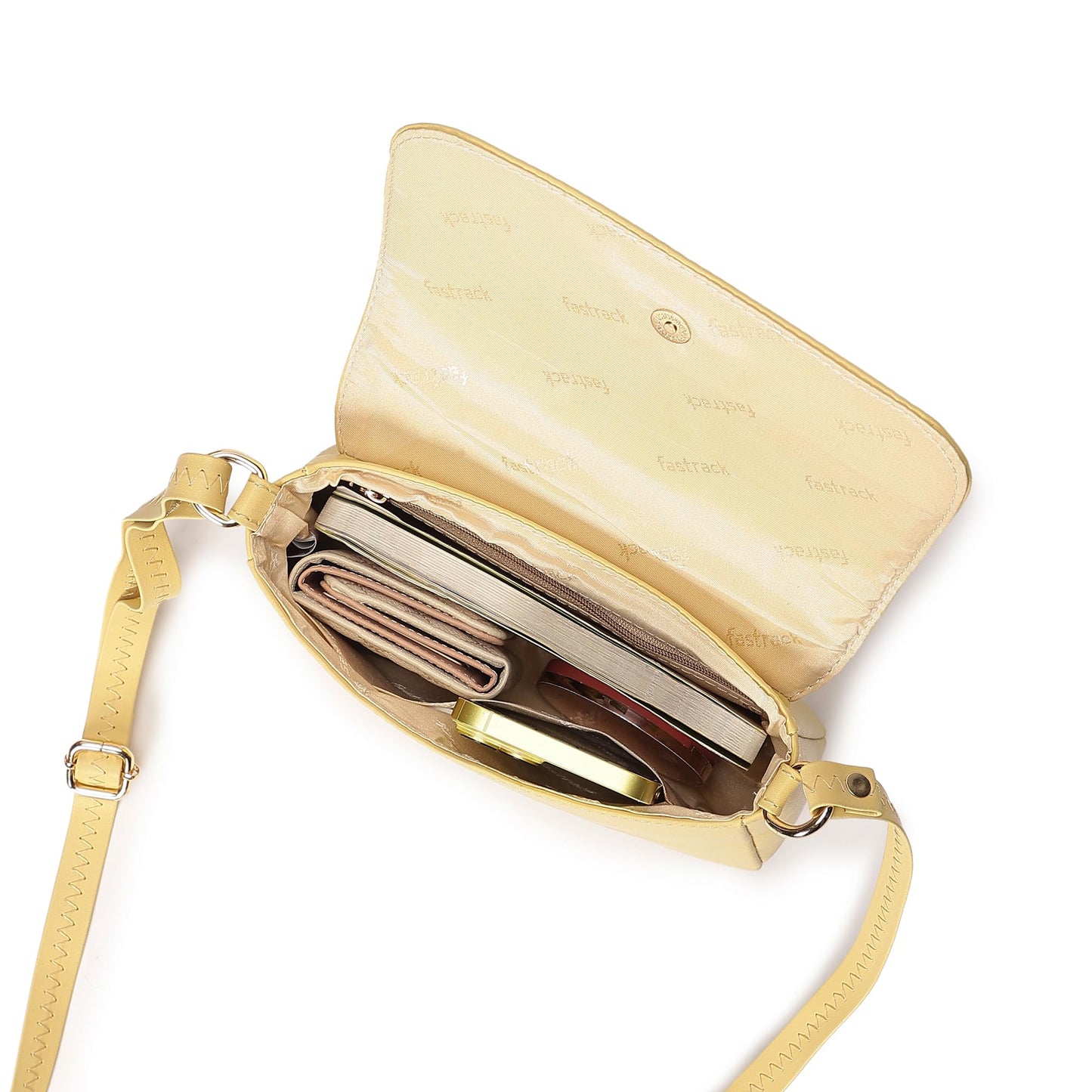 Fastrack Solid Structured Sling Bag for Women, Girls and Ladies | with Non-Detachable Sling Strap & Button Closure | Ladies Purse Handbag | Slings for Casual Carry