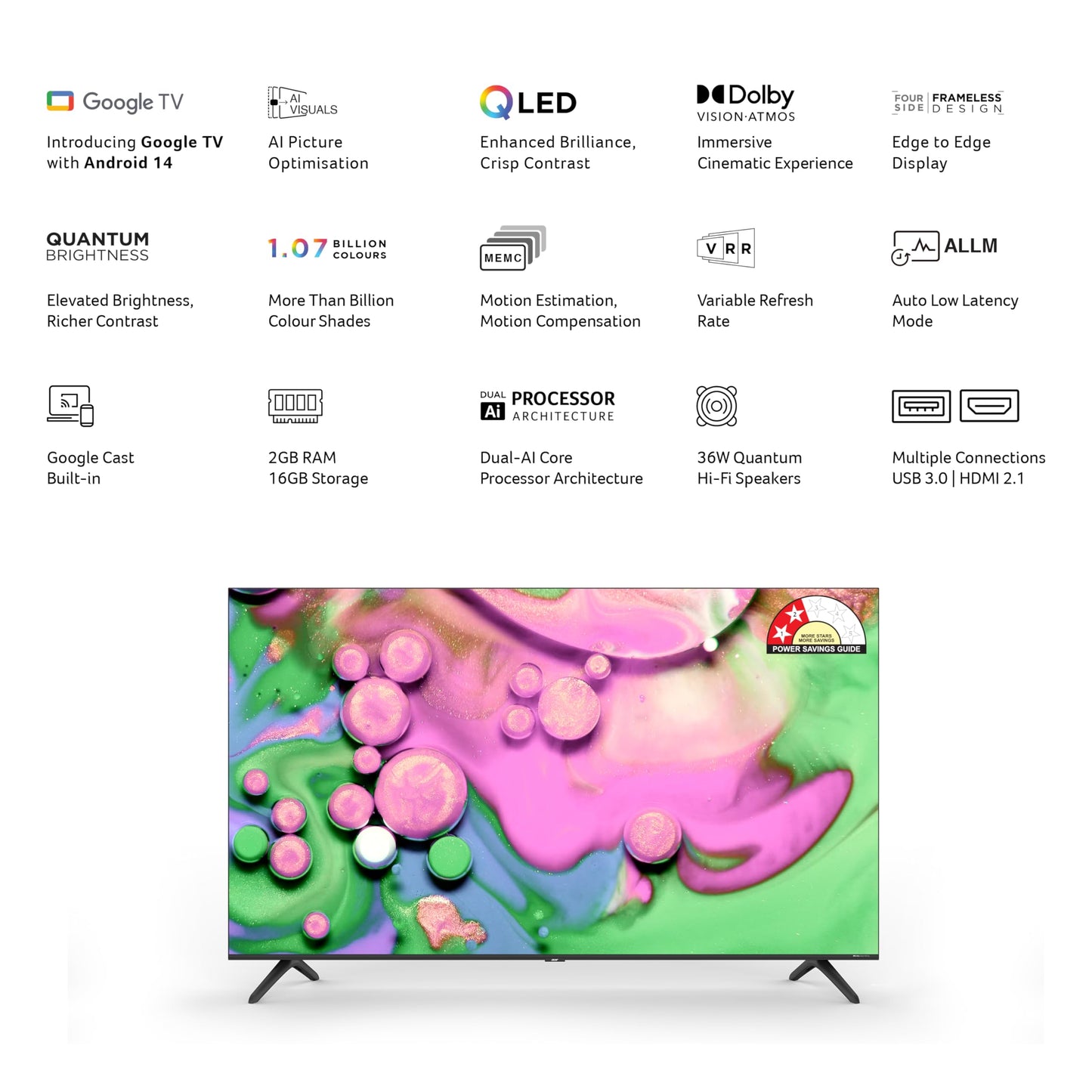 acer 139 cm (55 inches) V PRO Series 4K Ultra HD Smart QLED Google TV AR55QDQGR2851AD