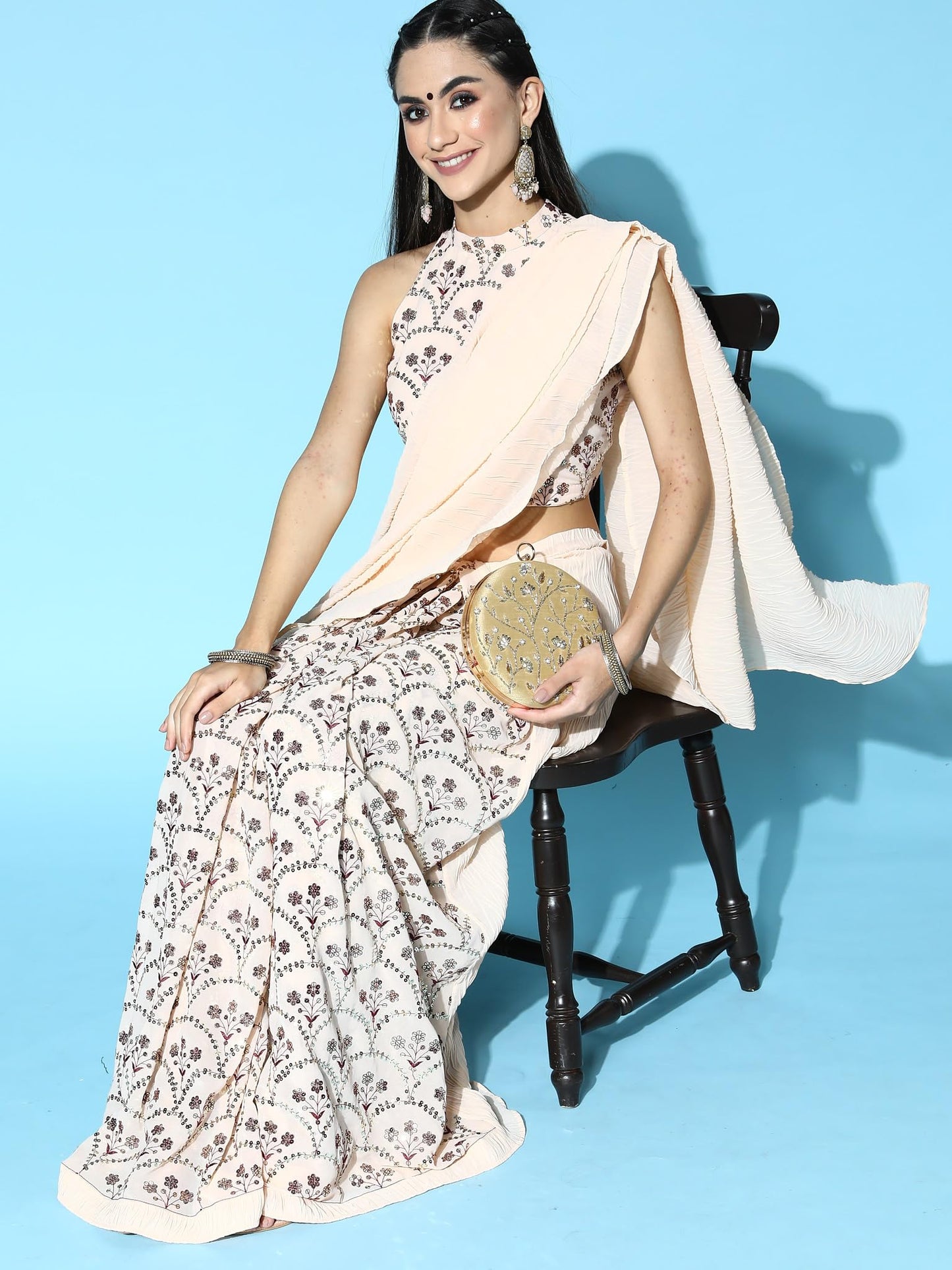 Libas Women's Georgette Saree (35002_Peach)