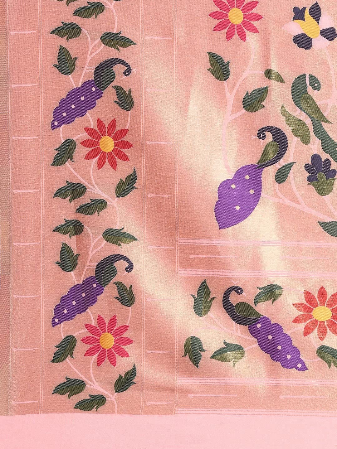 Pandadi Saree Women's Paithani Silk Saree With Unstitched Blouse Piece, Light Pink