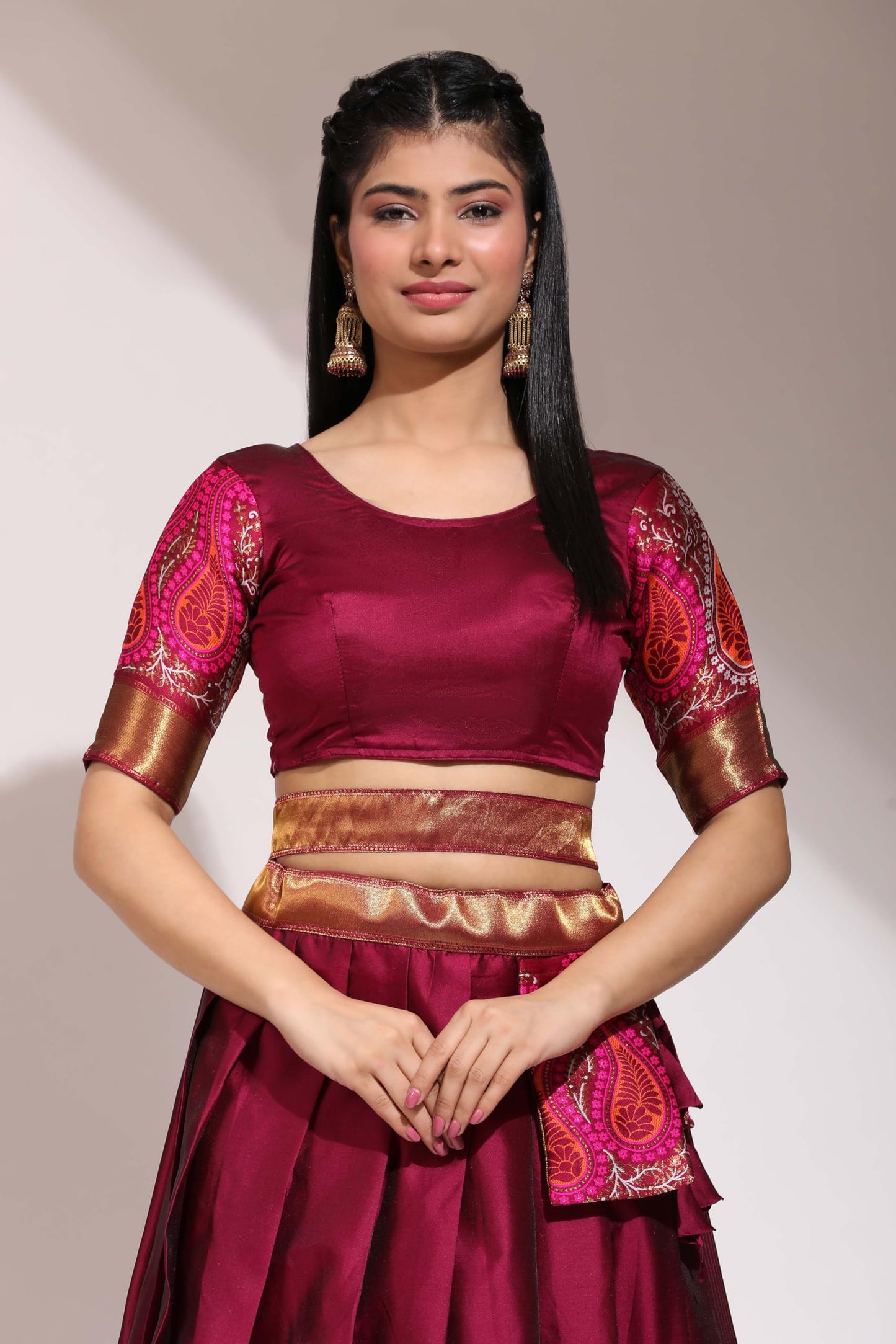 Traditional South India Half Saree for Womens (Purple)