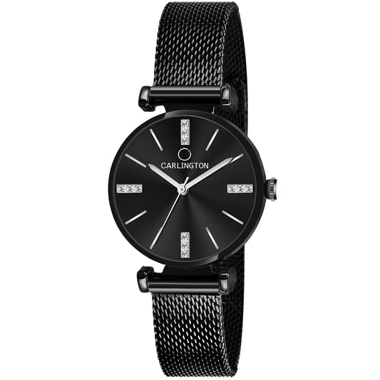 Carlington Metal Analog Dial Women & Girl's Watch With Black Dial and Band