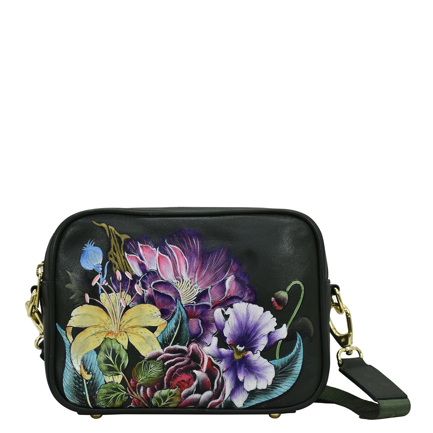 Anuschka Women’s Hand-Painted Genuine Leather Twin Top Messenger - Vintage Floral