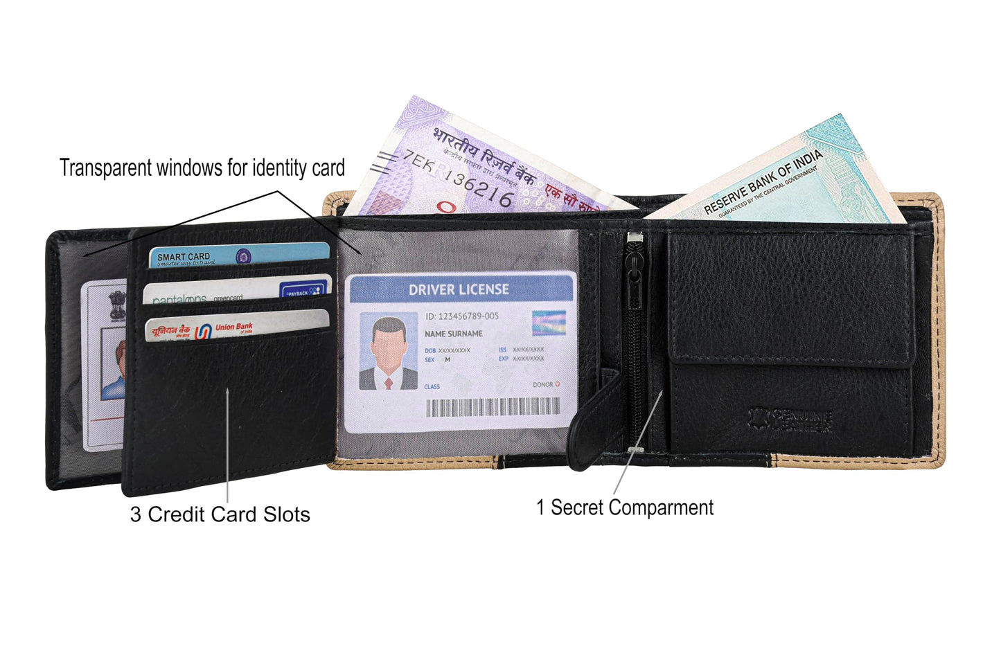 URBAN FOREST Archie Black/Beige Leather Wallet for Men