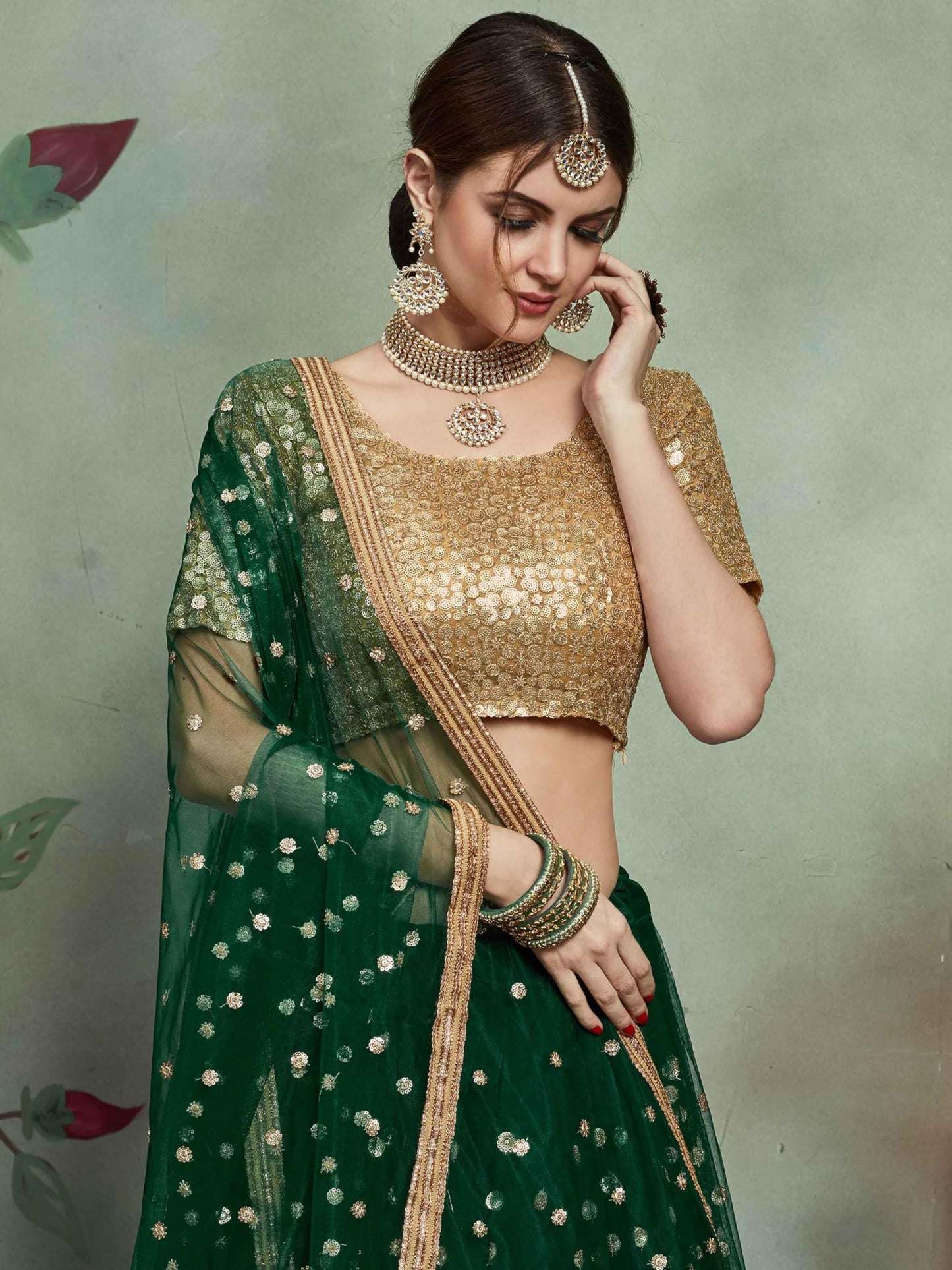 Zeel Clothing Women's Sequins Embroidery Work Soft Net Semi Stitched Lehenga Choli With Dupatta (2903-Green-Women-Lehenga-Choli-Latest; Free Size)