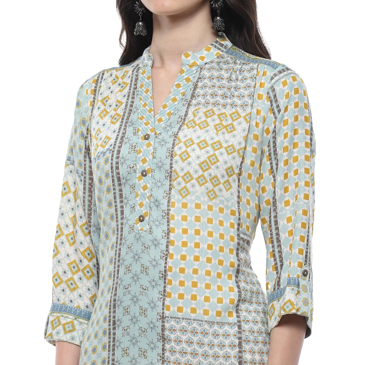 BIBA Women Rayon Printed Straight Regular Fit Kurta Mix and Match(Azul Collection20485_Teal_36)