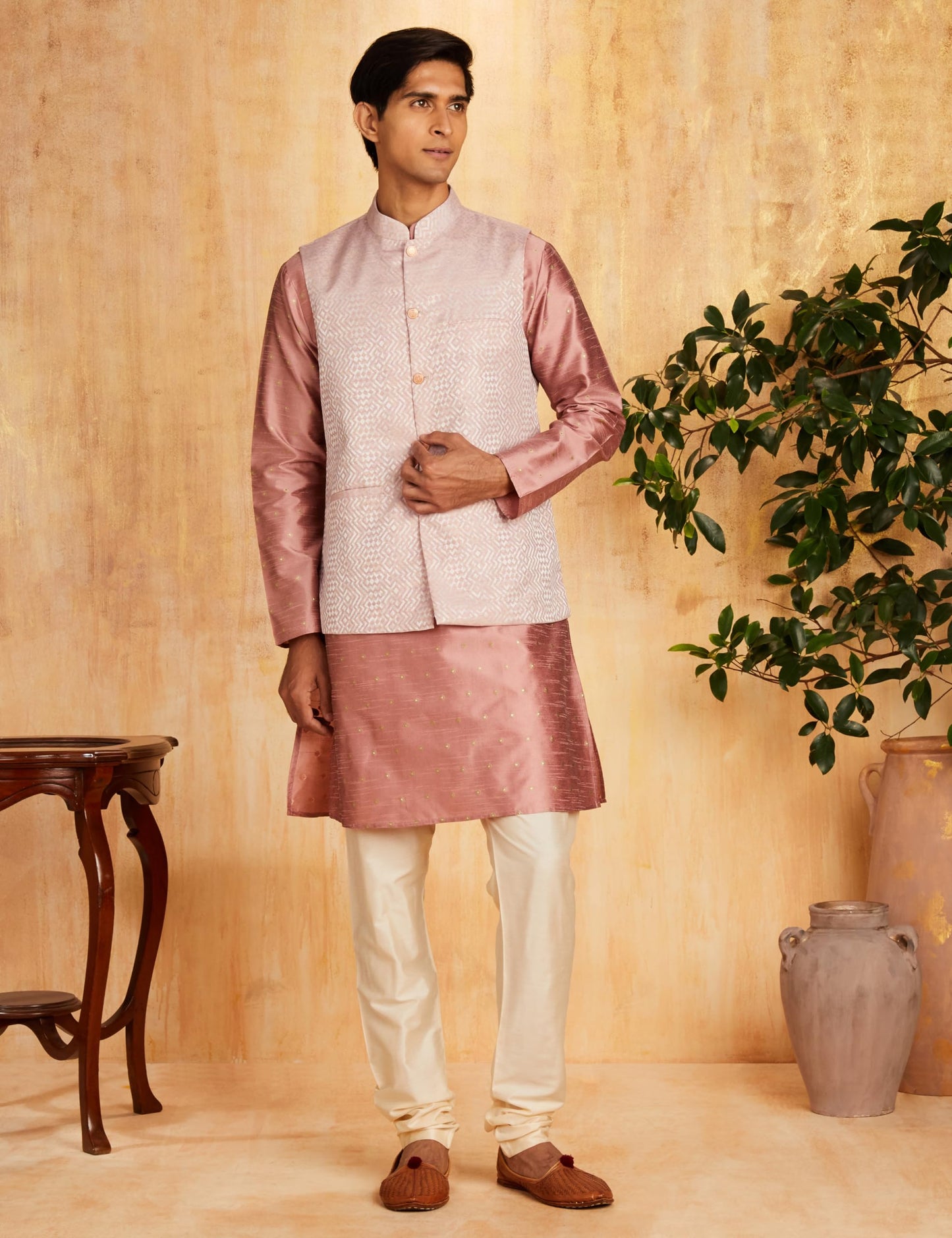 Amazon Brand - Symbol Men's Kurta Bundi Churidar Set_SY-A23-MNA-BFKC-116_Pink_4XL