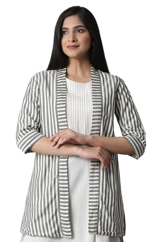 W for Woman Women's Ecru & Black Striped Shrug (21FEW14383-311847_Beige_XS)