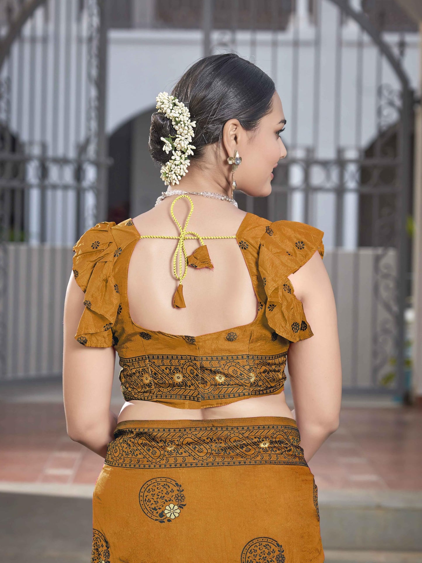 MANOHARI Womens Most Trendy Banarasi Woven Mustard Saree With Heavy Jacquard Work Saree With Blouse Piece