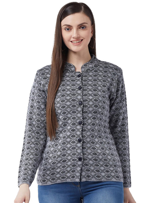 Modeve Women Printed Grey Casual Sweater for Winter