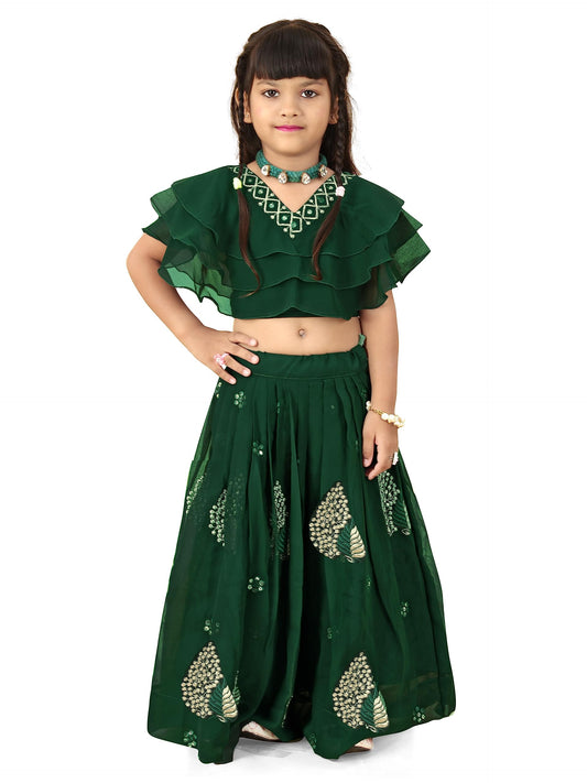 Tejam Kid's Girls Georgette Traditional Kids Lehenga Choli for Celebrations Colorful Ethnic Kids Lehenga Choli Set (6-7 Years, Green)