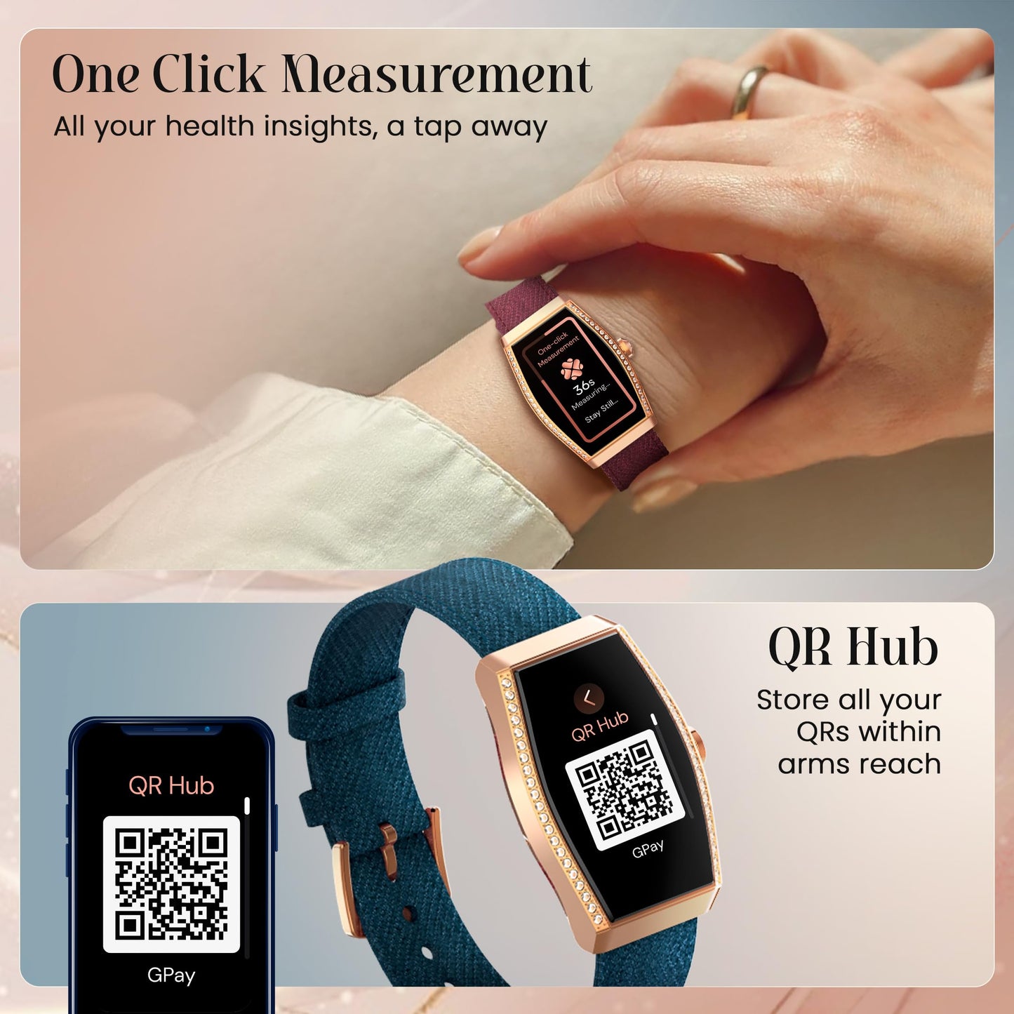 Titan Valerie Aura Women Smartwatch with 1.47 AMOLED Display,Crystal Studded Bezzel,Luna Wellness,UV/AQI Index,Animated Watchfaces,QR Hub,Stress Monitoring,Breathe Exercise,IP68-Teal Green