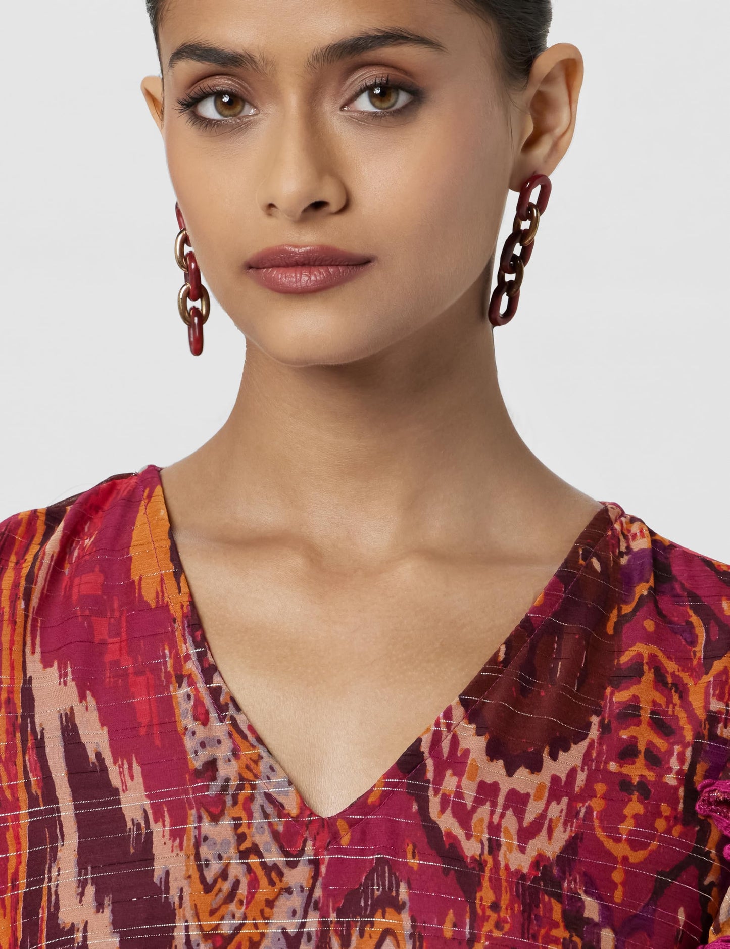 ONLY Women Abstract Printed Casual Maroon Midi Dress